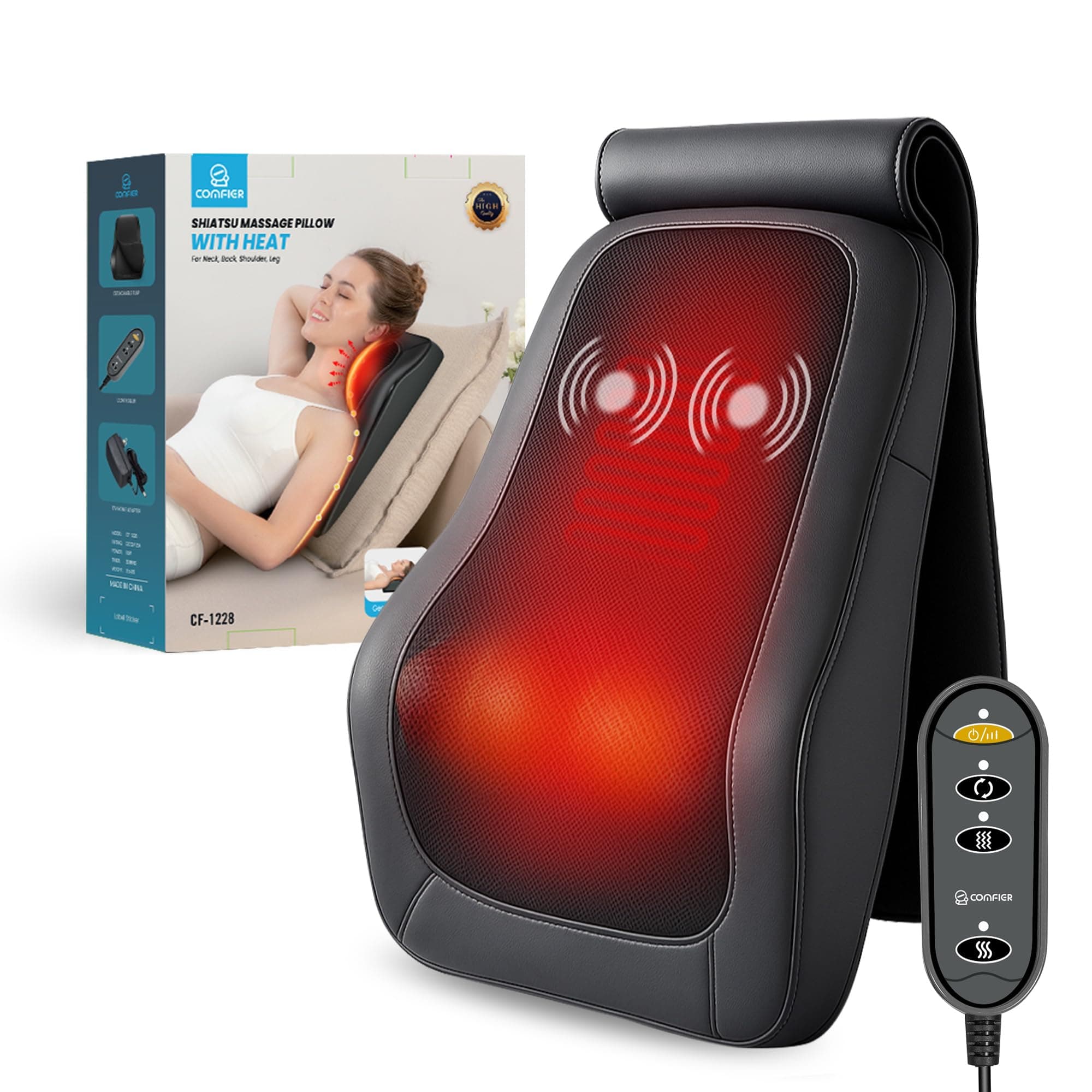 COMFIER Back Massager for Back Pain Deep Tissue 3D Shiatsu Neck Back Massager with Heat & Vibration Massager for Neck Shoulder Back Massage for Chair Heated Massage Cushion, Gifts/Presents for Mom Dad