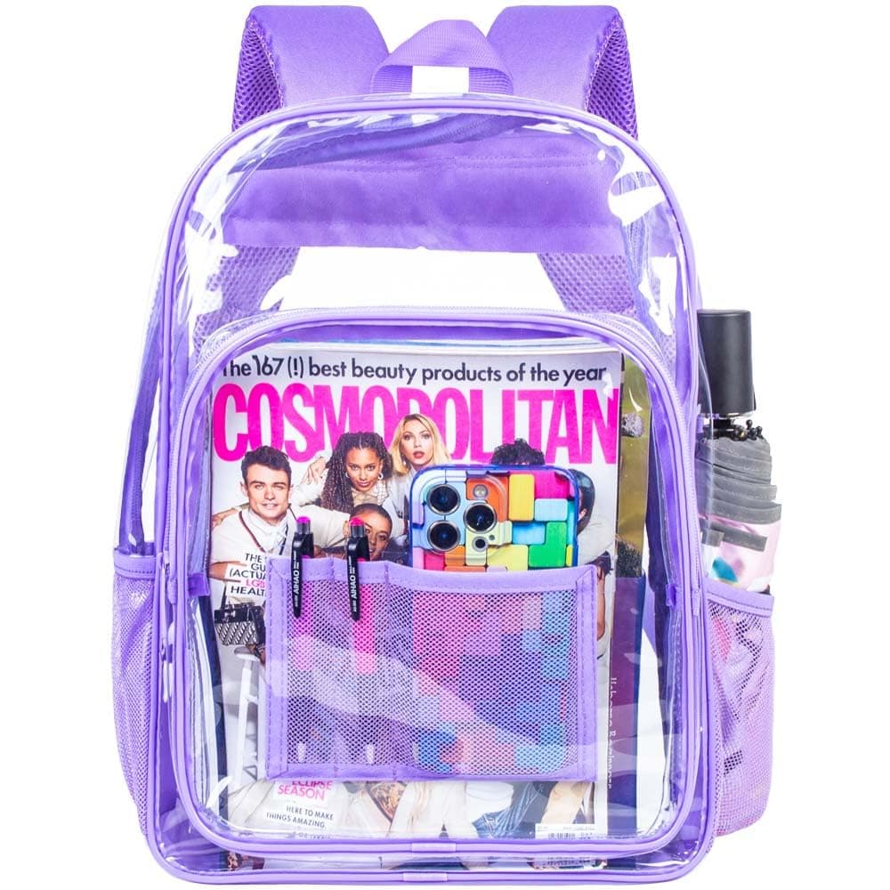 Clear Backpack, Heavy Duty Transparent Bookbag - Purple