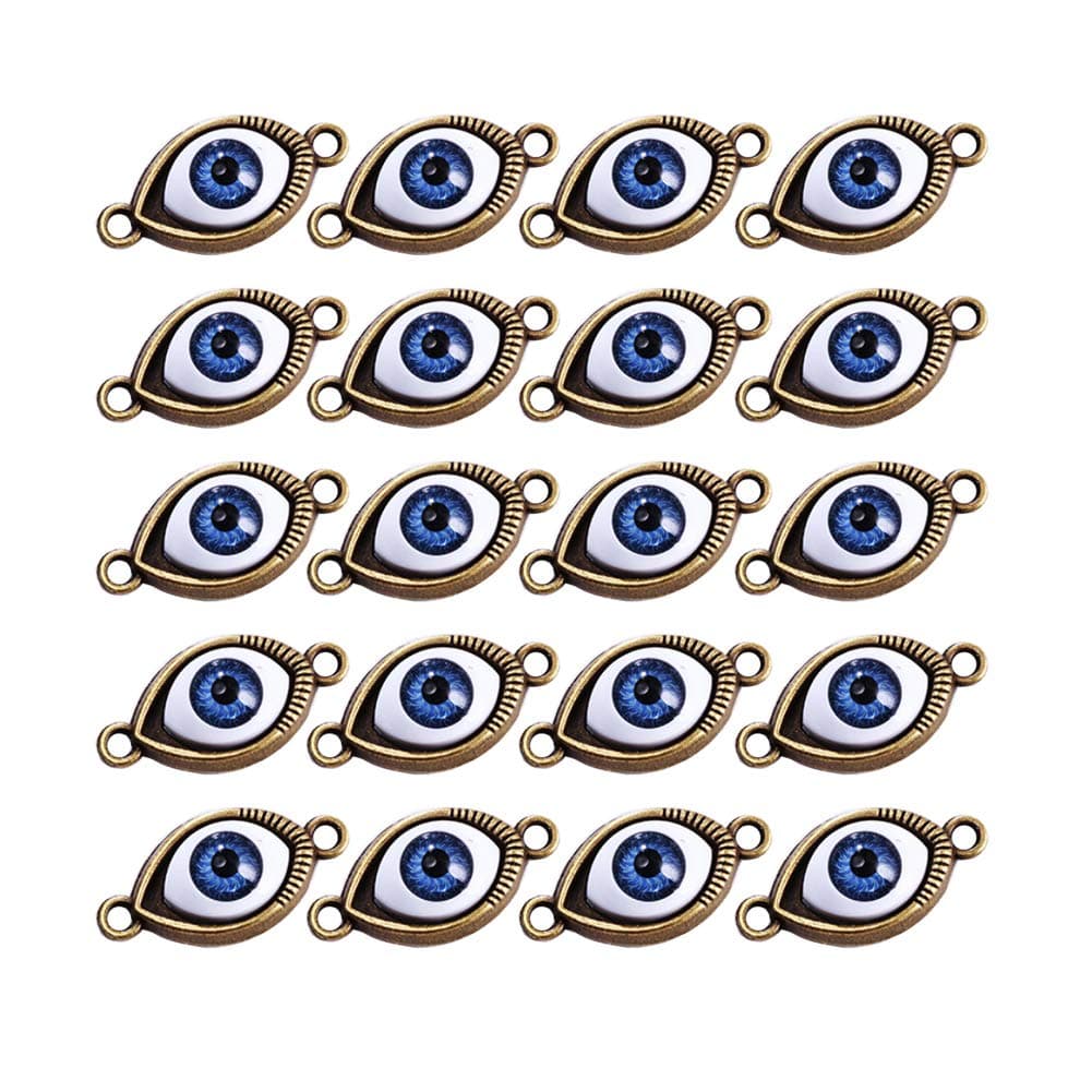 Mystart 20 Pieces Double Hole Oval Shape Evil Eye Charms Pendants Connectors Links for DIY Bracelet Necklace Jewelry