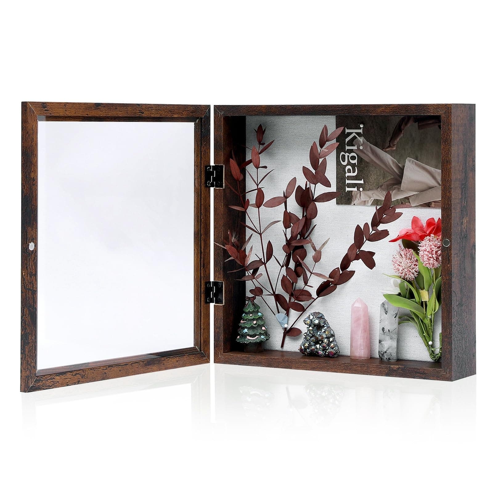 Muzilife 11x11 Shadow Box Picture Frame - 2.16" Interior Deep Wood & Glass Rectangle Display Case Ready to Hang Memory Box Baby Sports Memorabilia, Pins, Awards, Tickets, and Photos, Honey Brown