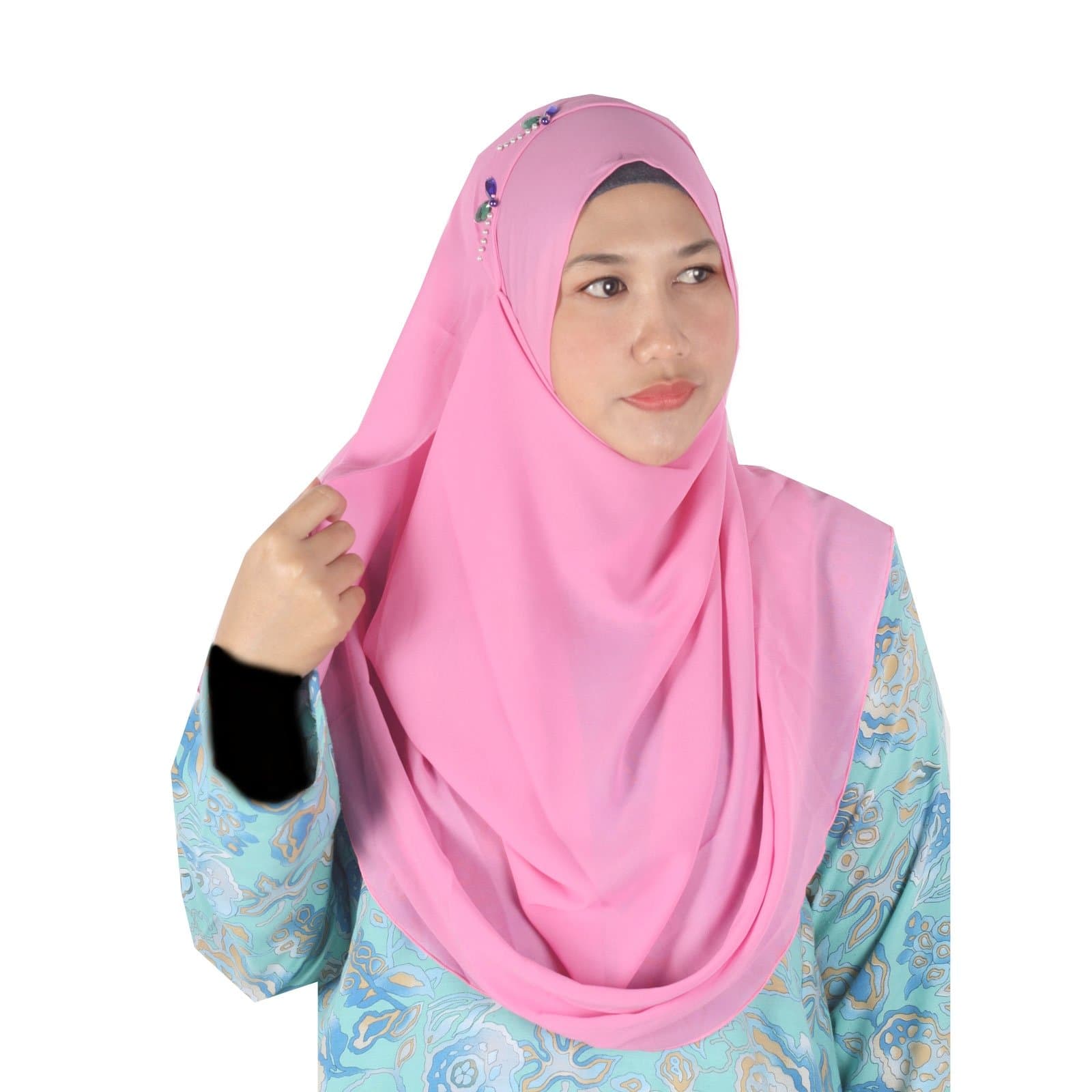 Womens Pink Plain Double Loop Instant Chiffon Hijab Scarf Ready To Wear