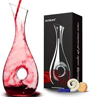 NUTRIUPS Wine Decanter, 1.5L Red Wine Decanter, Crystal Glass, Hand Blown Lead-Free Decanter Carafe, Hollow Circle Shape Carafe for Wine Enthusiast