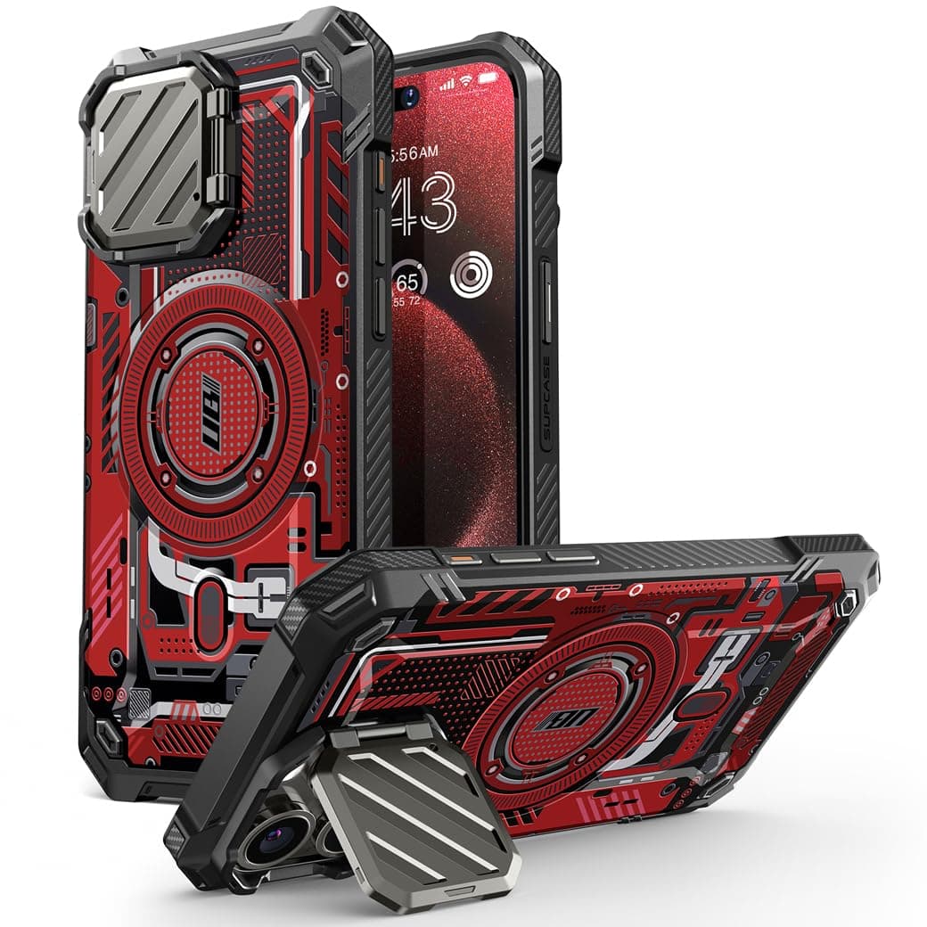 SUPCASE for iPhone 15 Pro Max Case with Stand [Compatible with MagSafe] [Built-in Camera Cover] [Military-Grade Protection] Heavy Duty Magnetic Phone Case for iPhone 15 Pro Max，RedCircuit