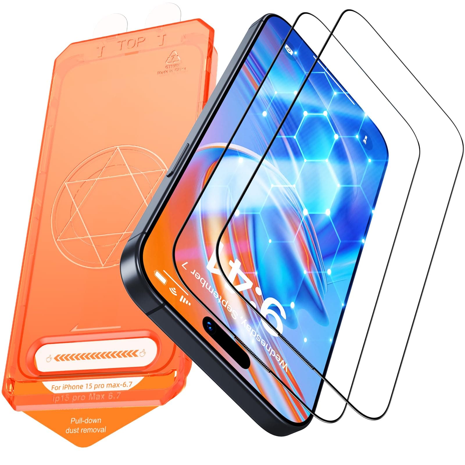 Uyiton for iPhone 15 Pro Max Screen Protector, [Easy Fit] Shatterproof Full Coverage [Case Friendly] Auto-Alignment Frame 9H Tempered Glass Screen Cover 15 Pro Max(6.7''), 2 Pack