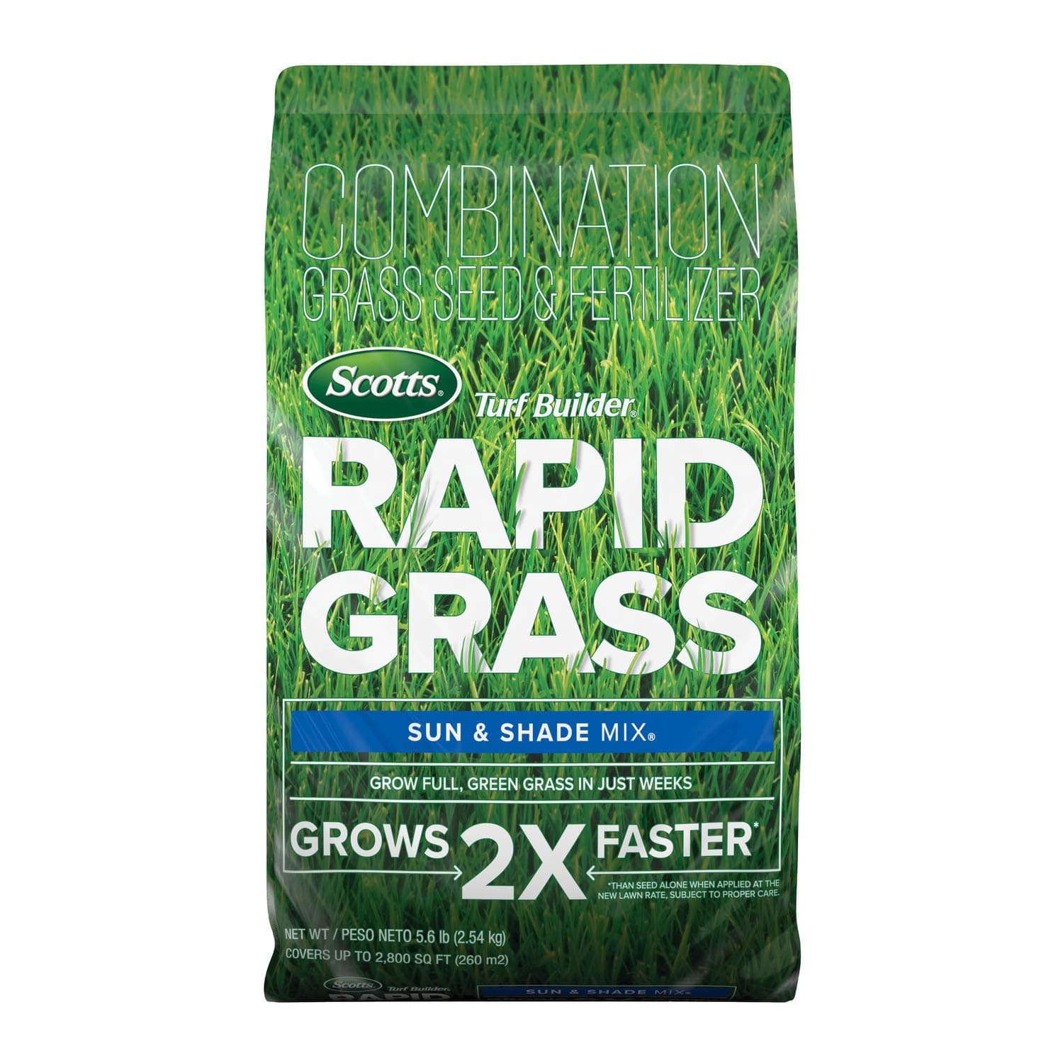 Scotts Turf Builder Rapid Grass Sun and Shade Mix, Combination Grass Seed and Fertilizer, Grows Green Grass in Just Weeks, 5.6 lbs.