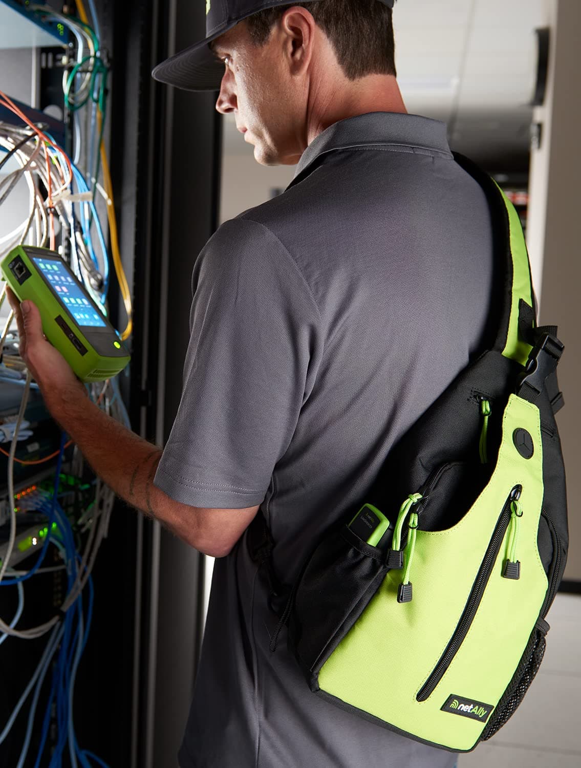 Ally-SPACK, Shoulder Sling Carrying Pack for NetAlly Hand Held Network Testing Tools; Size = Over The Shoulder; Department = Network Test Unit and Accessories