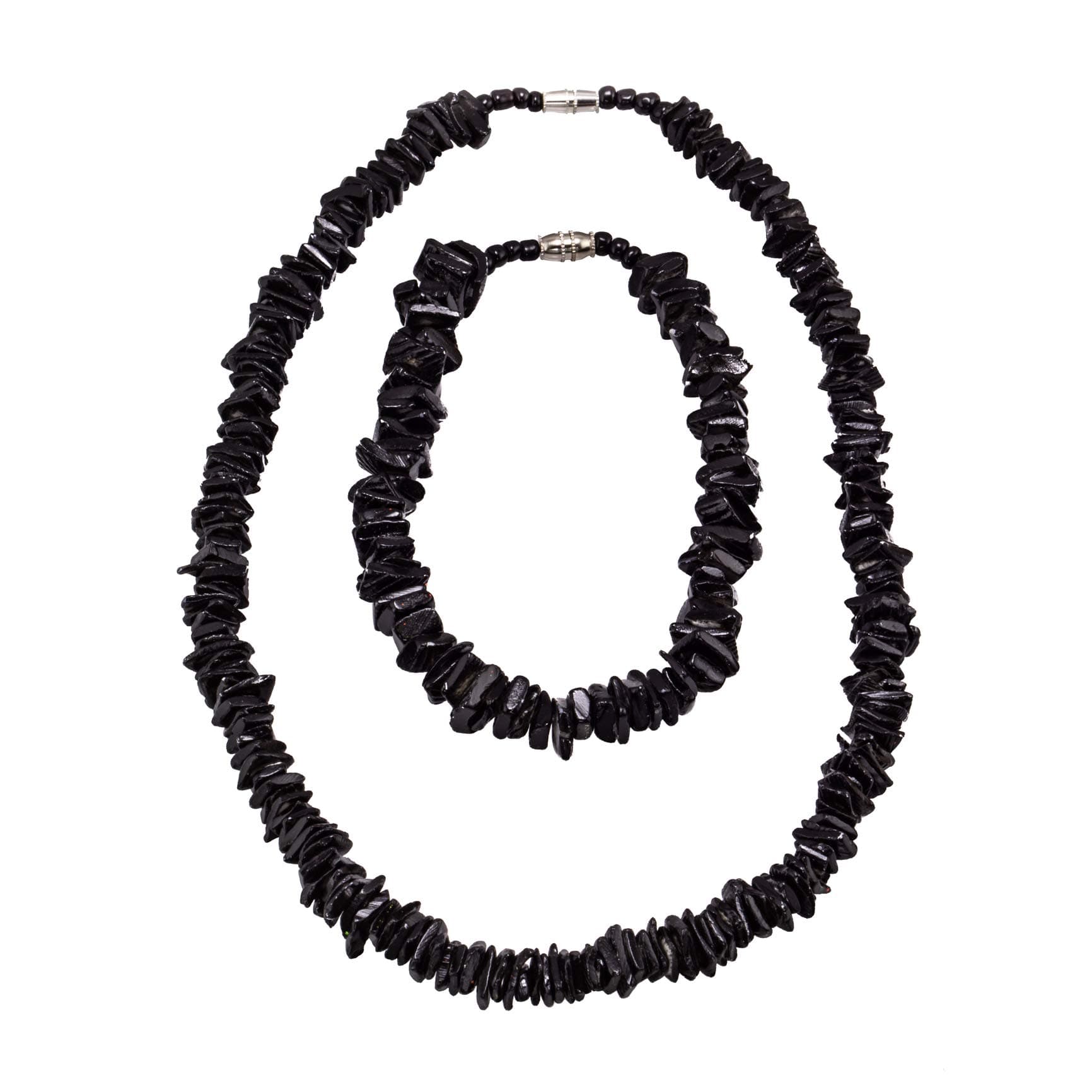 2 Piece Set ~ Black Puka Chip Shells Necklace & Anklet