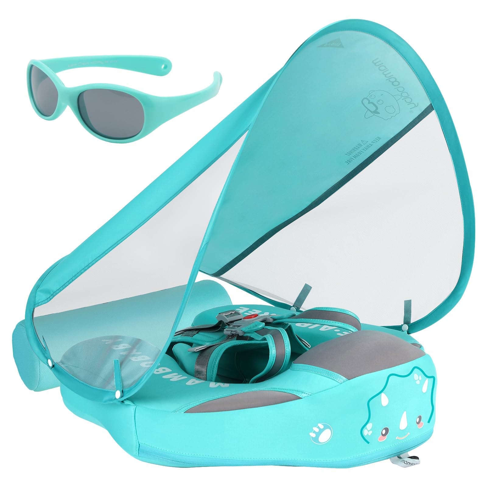 Mambobaby Float with Canopy and Tail New Upgraded Non-Inflatable Baby Pool Float Mambo Float Swim Trainer Solid Infant Swim Float Adjustable Pearl Foam Baby Swim Ring