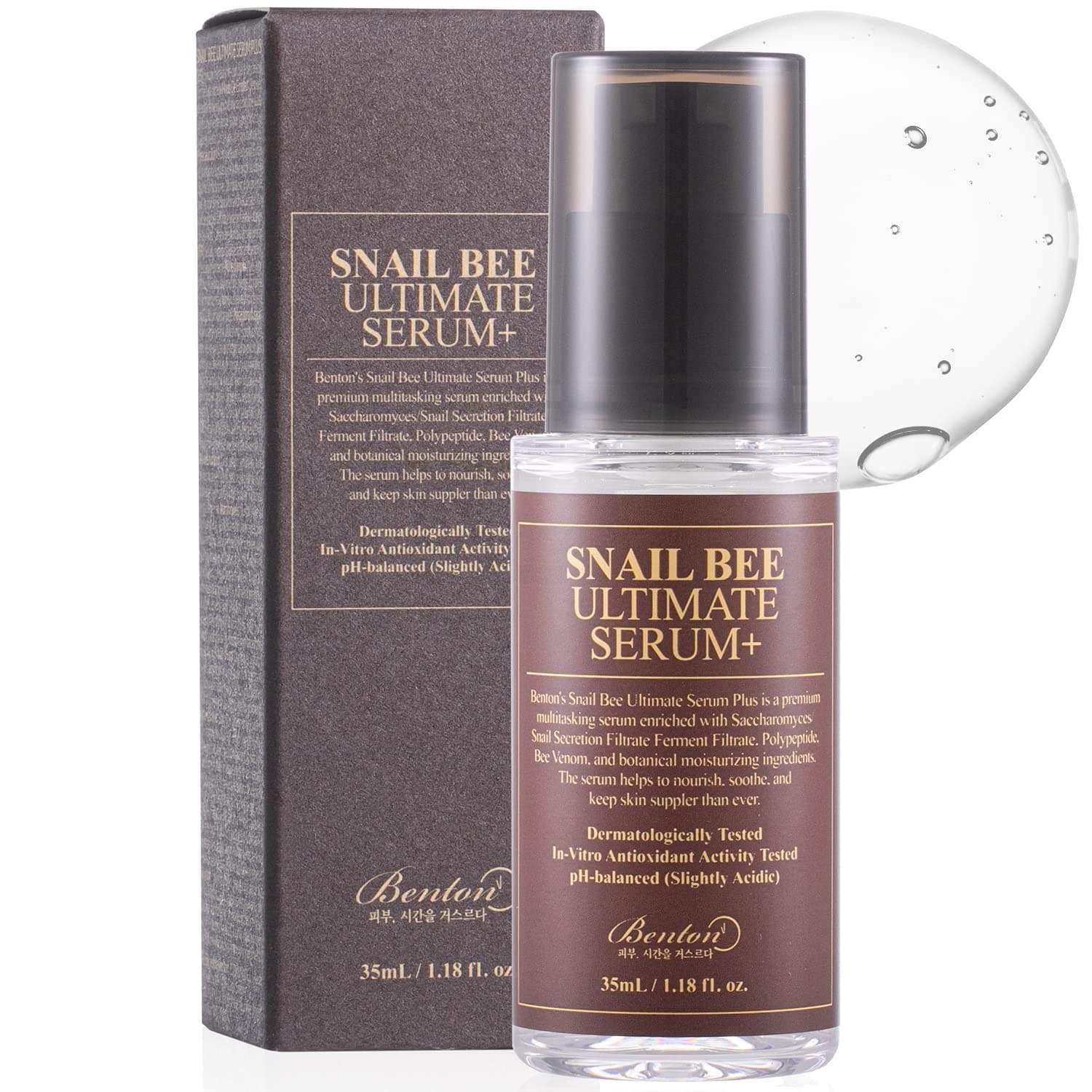 – Snail Bee Ultimate Serum Plus 35ml (1.18 fl.oz.) - Snail Secretion Filtrate, Bee Venom, Tea Tree Leaf Water Contained Skin Nourishing & Soothing Facial Serum for Damaged, Acne-Prone Skin