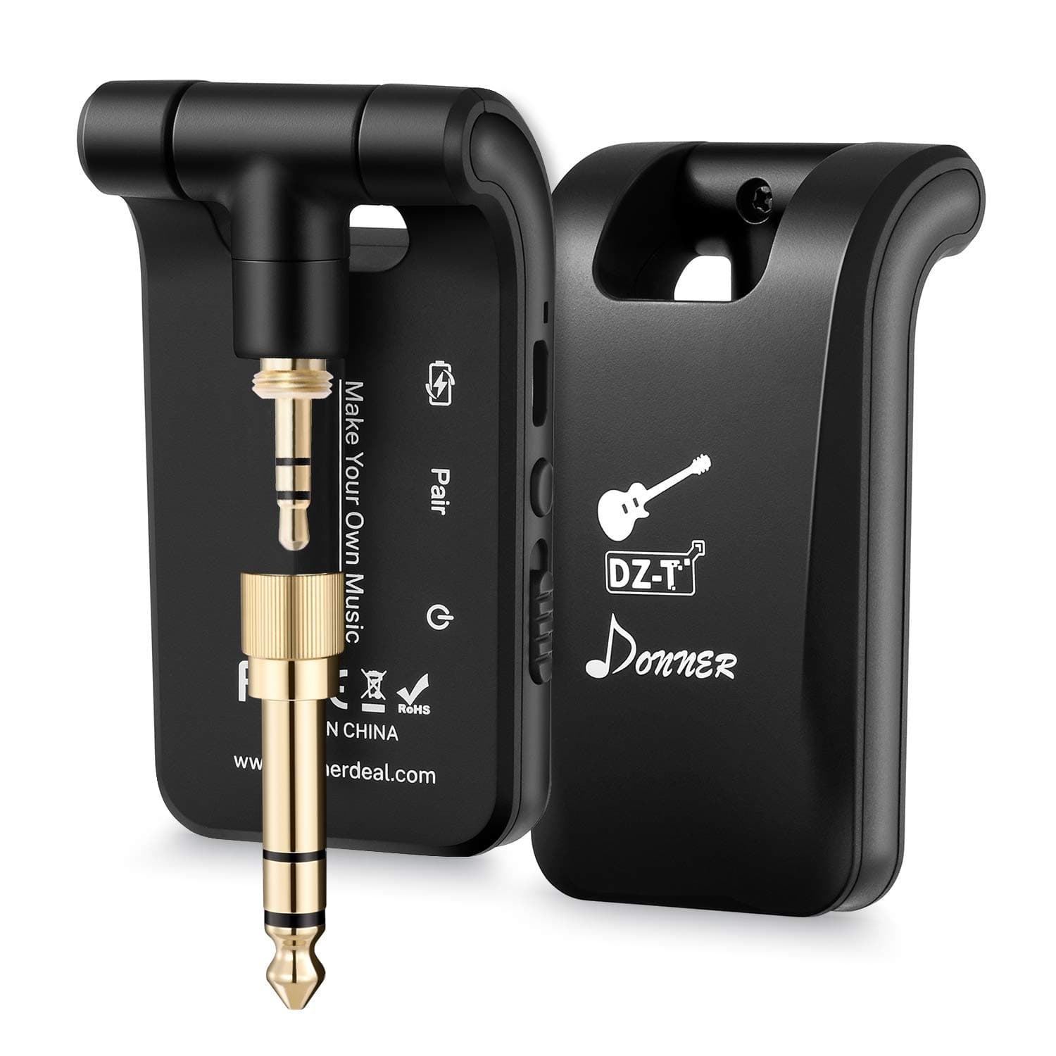 Donner Wireless Guitar Transmitter Receiver, 2.4GHZ Wireless Guitar System Stereo 1/4” & 1/8” 2 in 1 Plugs Rechargeable 6 Channels for Electric Guitar, Bass, Violin (Original Series Zero2)