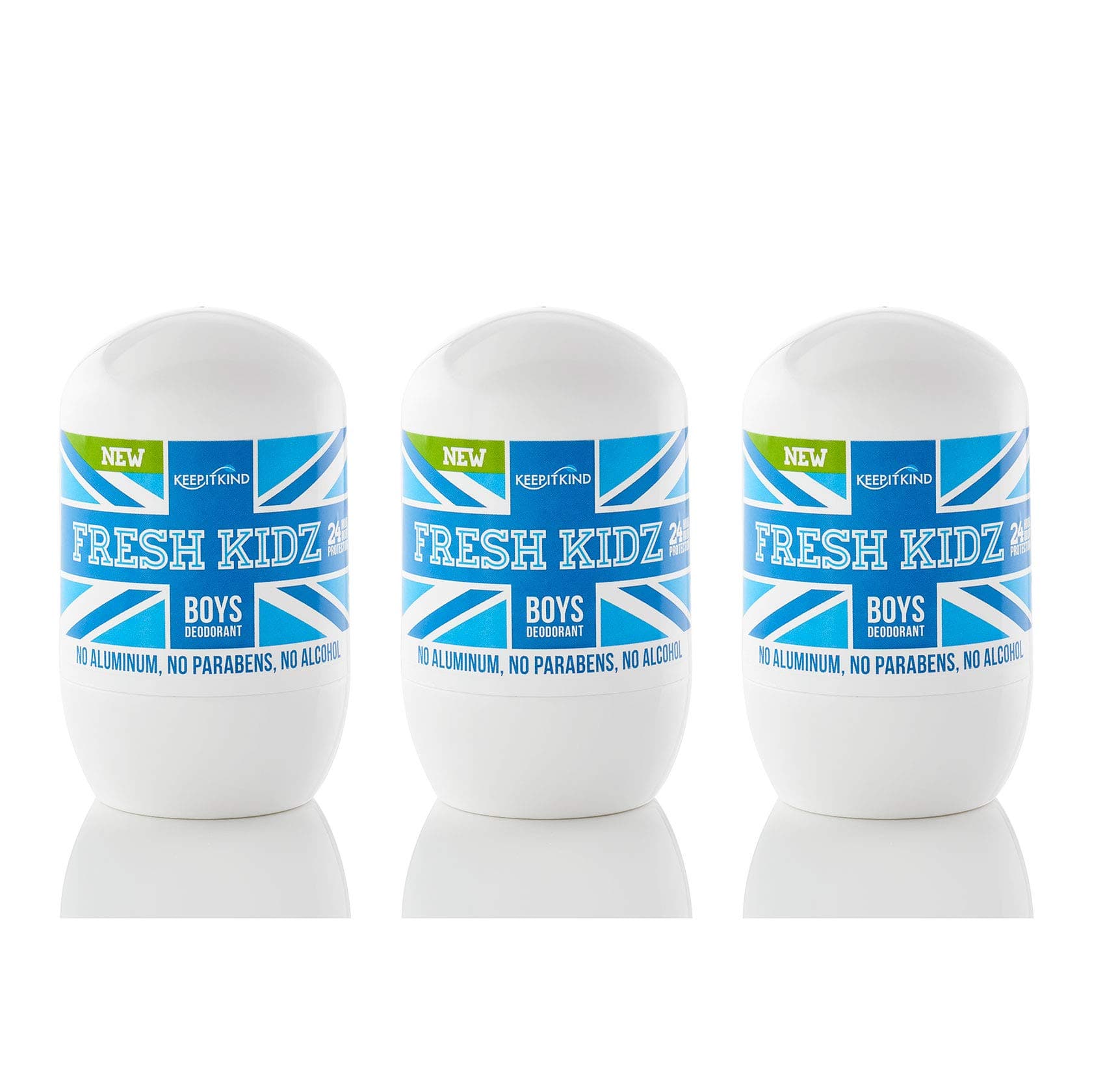 Fresh Kidz Keep it Kind Natural Roll On Deodorant 24 Hour Protection - Boys "Blue" 1.86 fl.oz. (3 Pack)