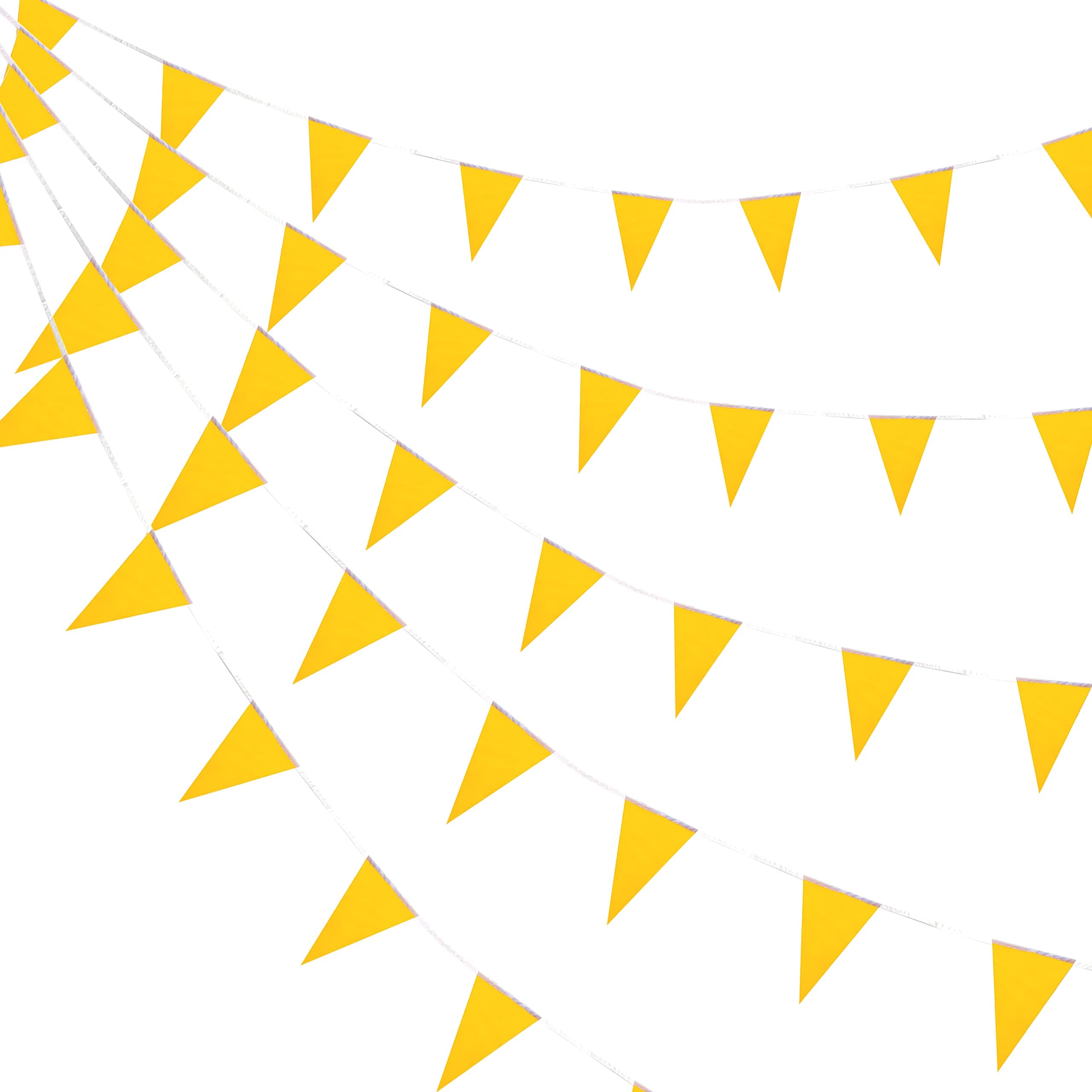 Consummate 100 Feet Yellow Pennant Banners Flags String Hanging Triangle Bunting Flags for Grand Opening,Kids Birthday,Party Decorations,60 PCS