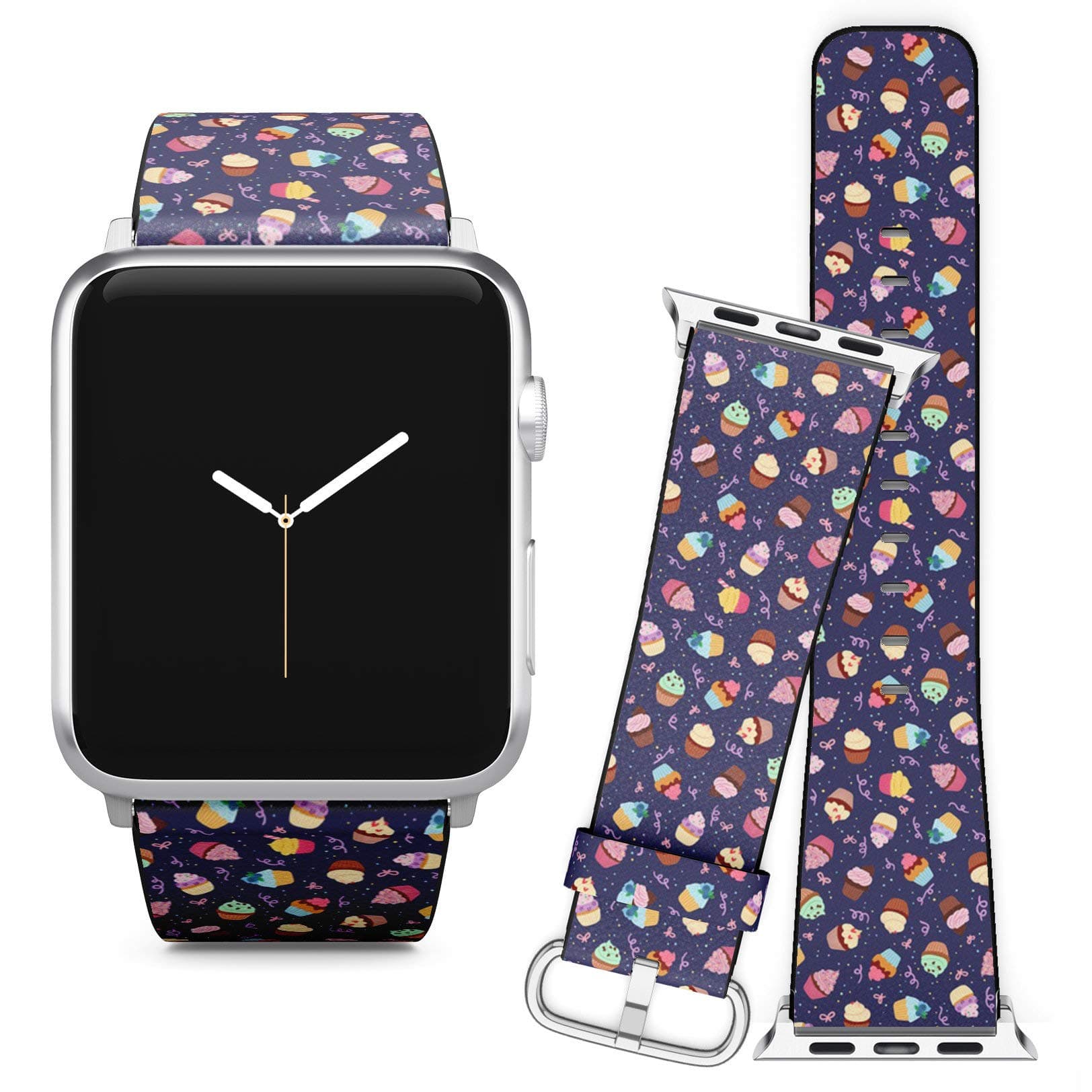 Compatible with Apple Watch (38/40 mm) // Leather Replacement Bracelet Strap Wristband + Adapters // Cute Little Cupcakes