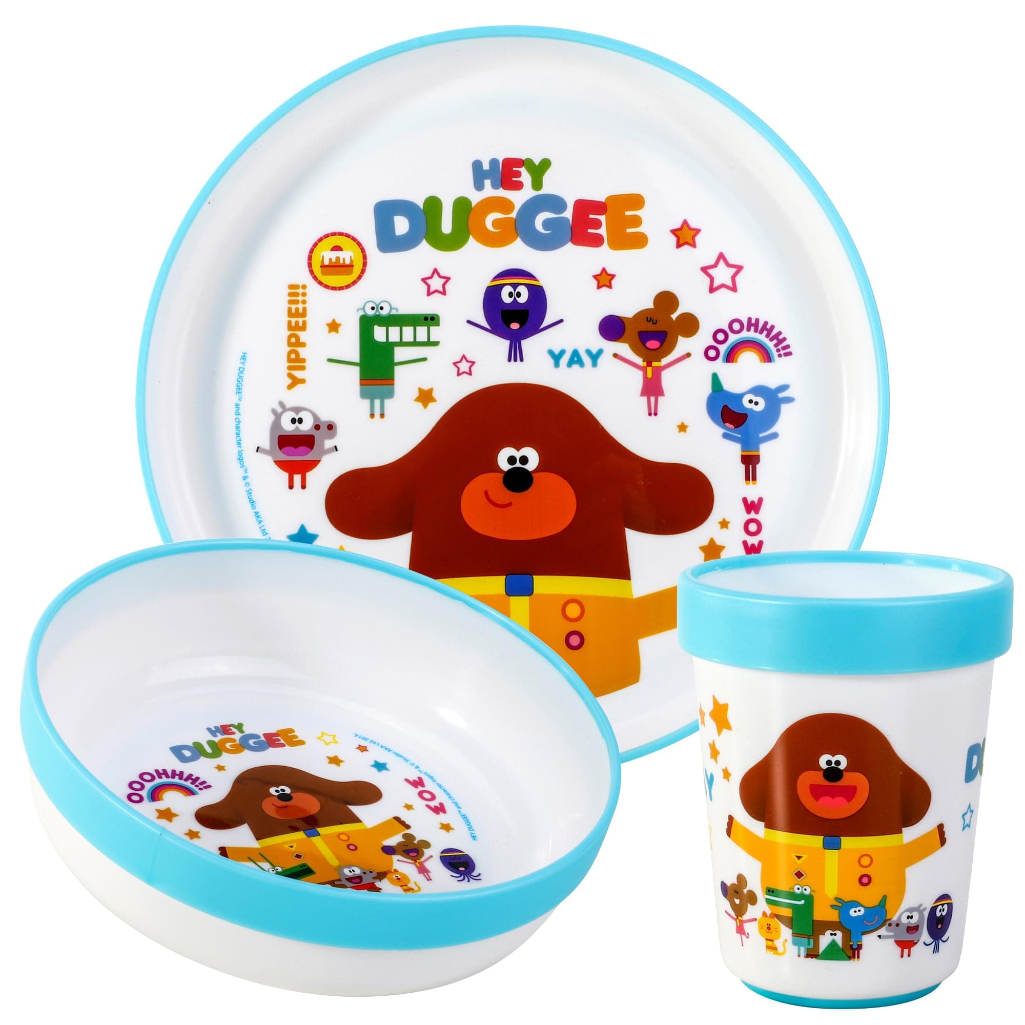 Hey Duggee 3pcs Reusable Bicolor Premium Kids Dinner Tableware Set Plate, Bowl & Tumbler, BPA Free