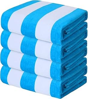 Exclusivo Mezcla 4 Pack 100% Cotton Oversized Large Beach Towel,Pool Towel (Cabana Stripe,Blue 35"x70")—Soft, Quick Dry, Lightweight, Absorbent, and Plush