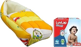 Luv Lap 3 in 1 Baby Bed, Sleeping Bag & Carry Nest, 0M+ (Cars Print, Multicolour) & Pant Style Baby Diapers, New Born/X-Small (Nb/Xs), 30 Count