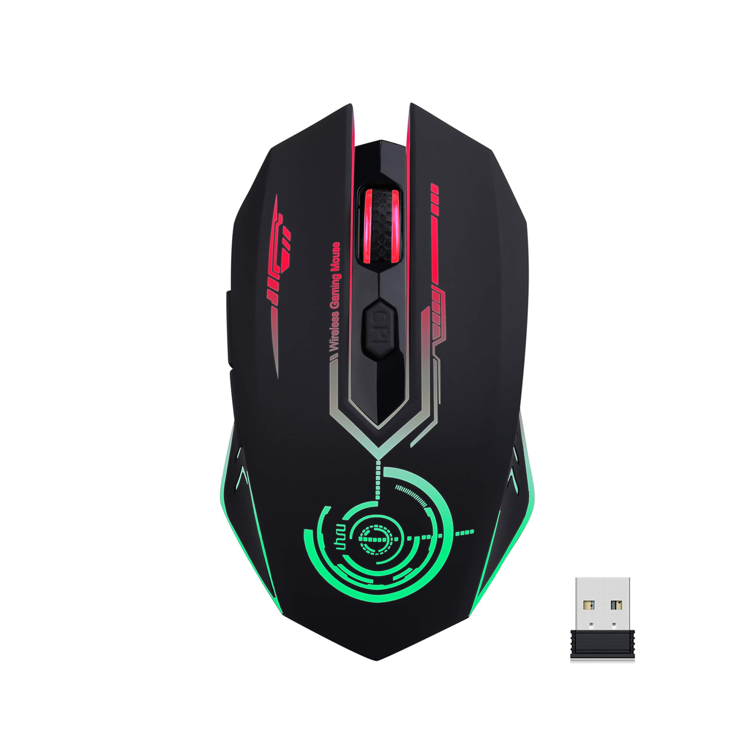 UHURU Wireless Gaming Mouse Rechargeable, Up to 10000DPI, 6 Programmable Buttons, 7 Color Changeable, 2.4G USB LED RGB Wireless Mouse for Computer, PC, Laptop, MacBook, MMO, Gaming