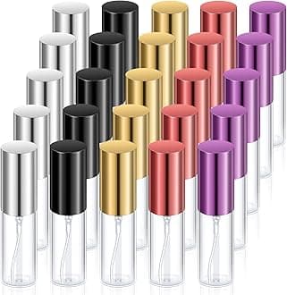 Yinder 25 Pcs 5ml Travel Spray Bottle Refillable Perfume Atomizer Bulk Glass Mini Cologne Perfume Bottles Empty Fine Mist Portable Small Sample Containers(Black, Red, Purple, Gold, Silver)