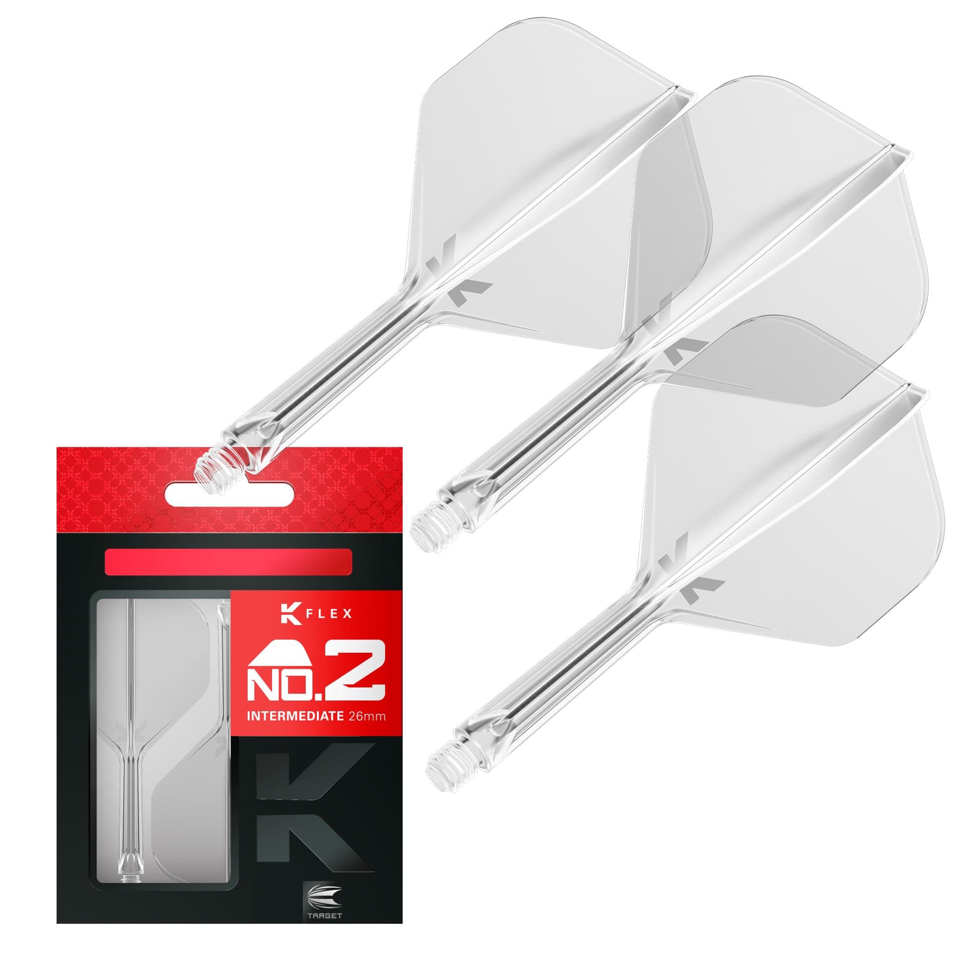 TARGET Darts K Flex Integrated Dart Flight And Shaft, No.2 Clear (Intermediate) | Pack Of 3 K-Flex - No 2, Precision Moulded 2-In-1 Dart Flights And Dart Stem | Professional Dart Accessories