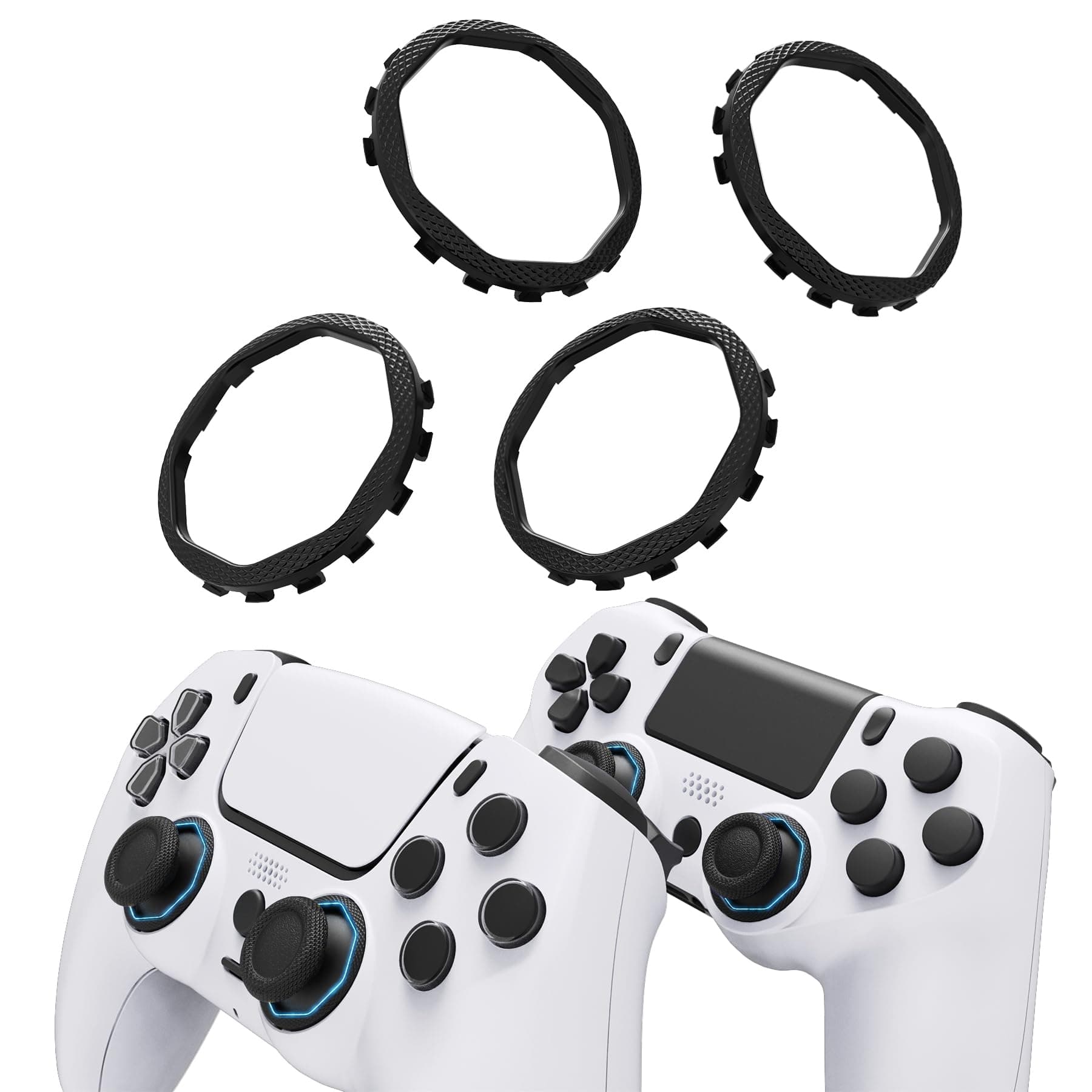 Redesigned Octagonal Gated Sticks Accent Rings for eXtremeRate Luna Shell for PS5 Controller, Replacement Accessory for eXtremeRate Ghost Shell for PS4 Controller - Not for Standard Faceplate - Black