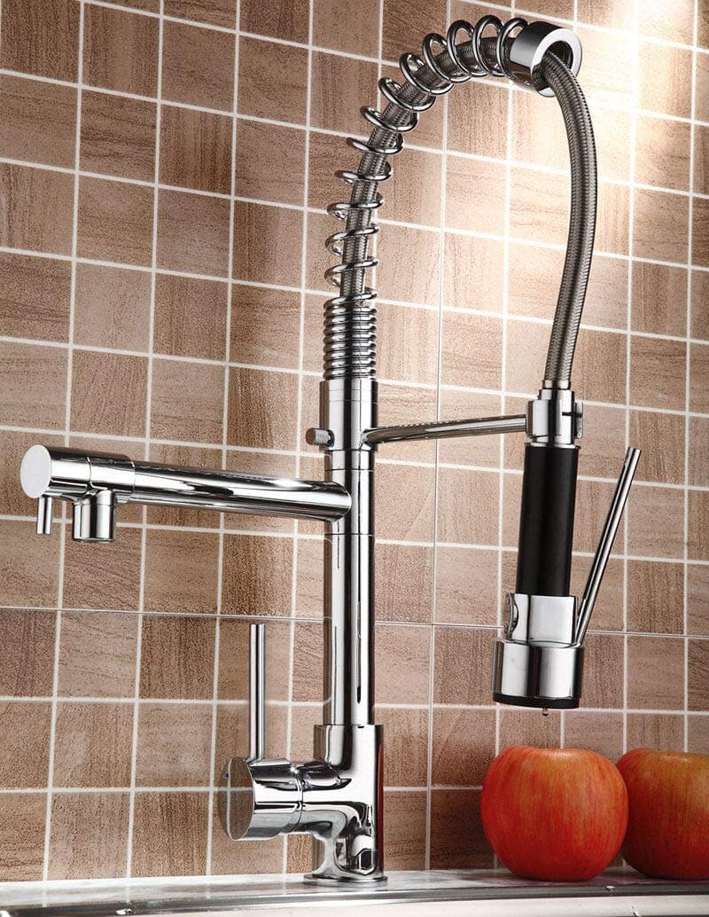 NWCChrome Kitchen Faucet Swivel Spout, Single Handle Sink Pull Down Spray