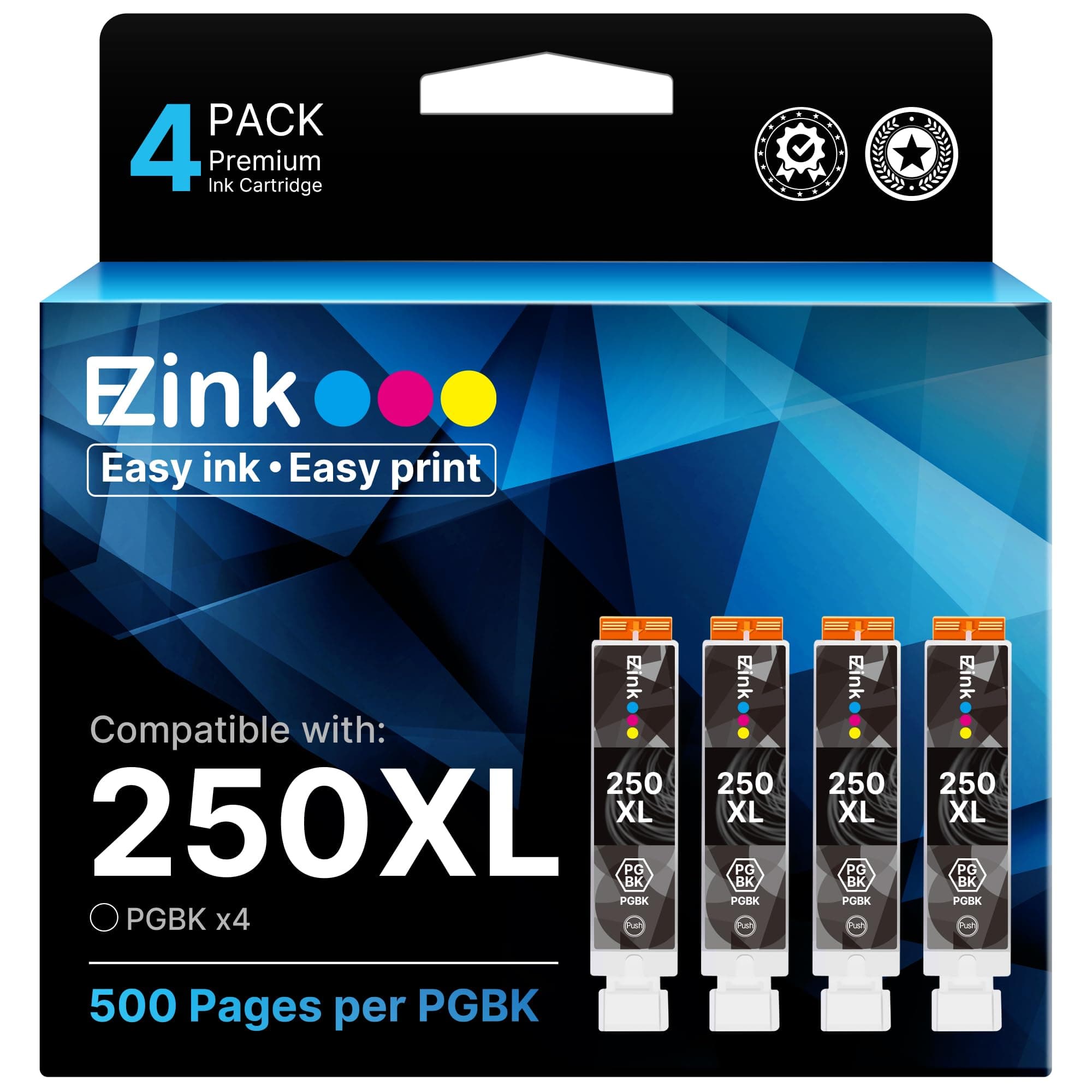 E-Z Ink Compatible Ink Cartridge Replacement for Canon PGI-250XL PGI 250 XL PGBK to use with PIXMA MX922 MX920 iP8720 IX6820 MX722 MG5420 MG5520 MG5620 MG6320 MG6420 MG7120 MG7520 (Large Black) 4 Pack