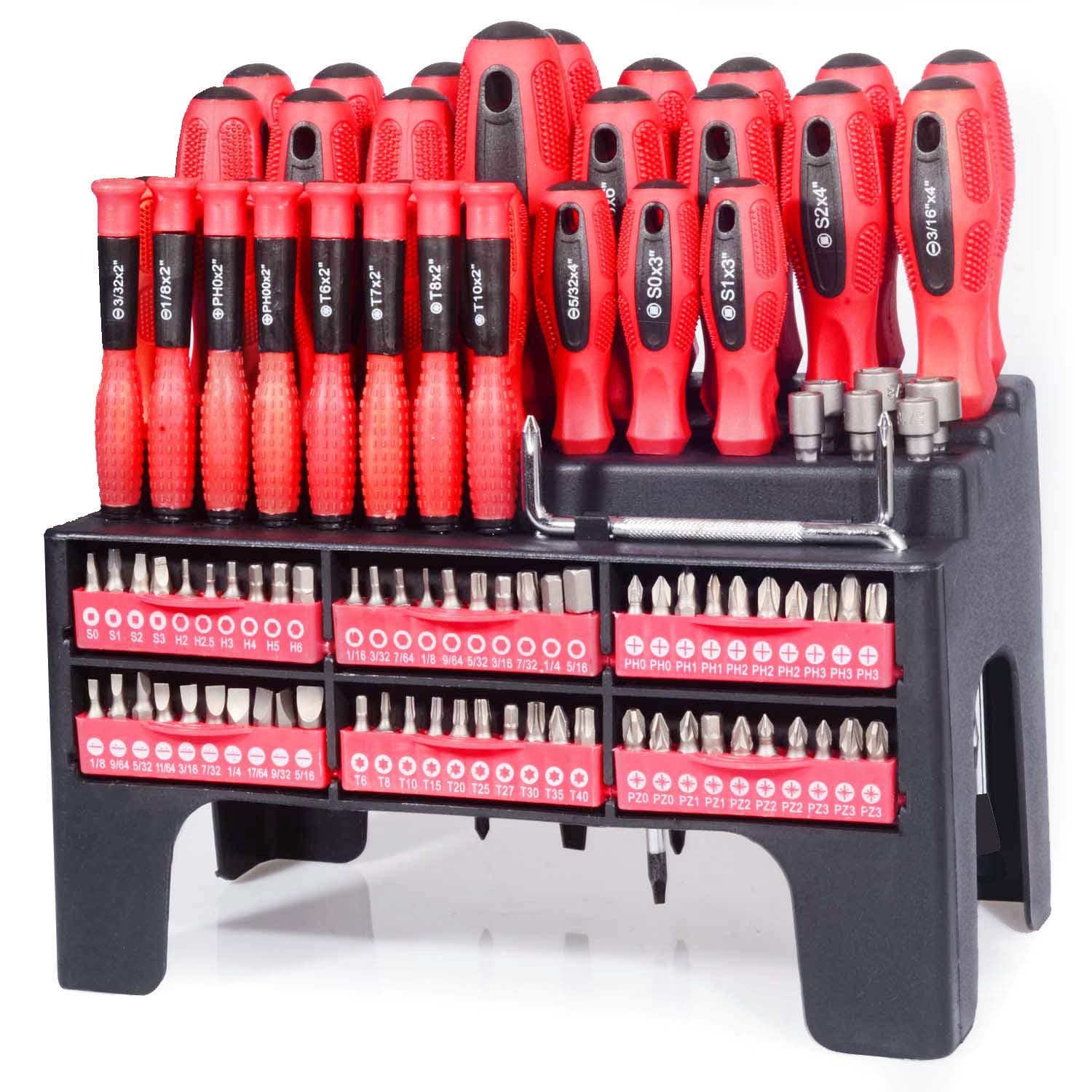 WXTOOLS 100-Piece Screwdriver Set, Screwdriver Organizer Magnetic Screwdriver Set With Plastic Racking, The Best Tool Gift For Men