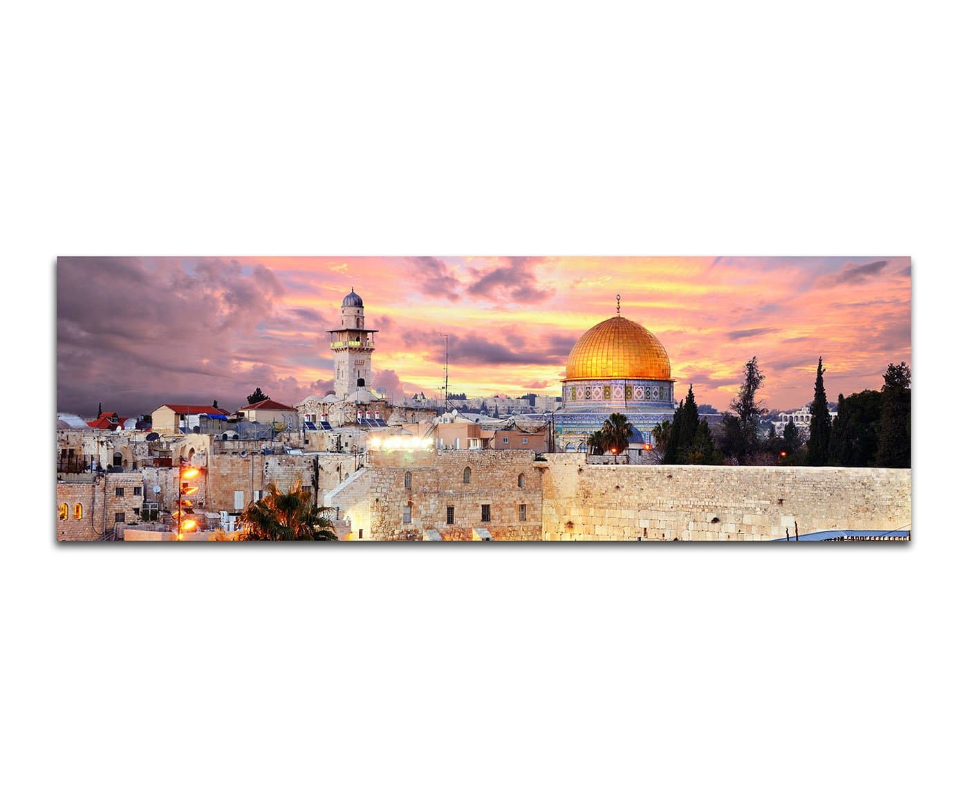Paul Sinus Art Panorama Image on Canvas with Stretcher Frame 150 x 50 cm Wall of Israel Jerusalem Temple Old Town
