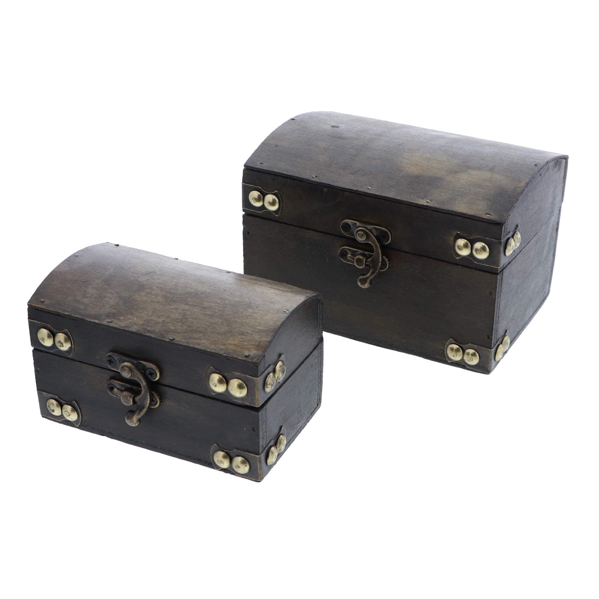 SandT Collection Big & Small Gold Stud Treasure Chest of Unfinished Wood Set