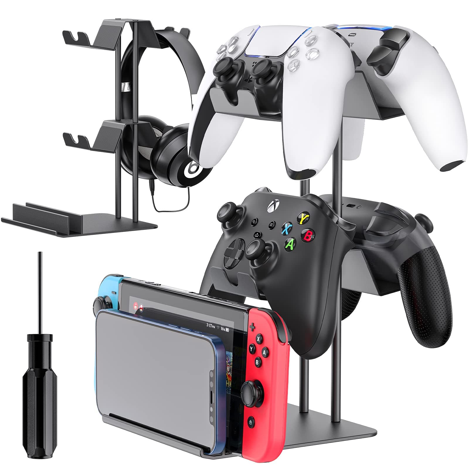OIVO Controller Organizer for Desk, Display Controller Stand for PS5/ PS4/ Xbox Series/One X/S/Nintendo Switch Controller & Headset Stand, Controller Desk Mount & Storage for 4 Packs Game Controller