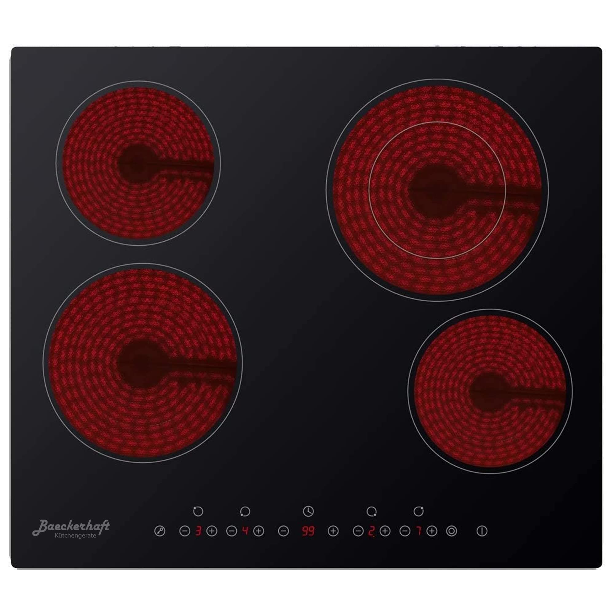 60cm built in vitro ceramic electrical hob, 3 cooking zones + 1 dual zone with full safety and child lock made in Turkey