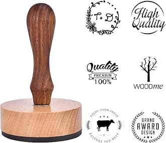 Custom Logo Stamp Wooden Rubber Stamps Personalized Wood Handle Business Logo/Address/Name Stamp Multiple Sizes Upload Your Custom Artwork