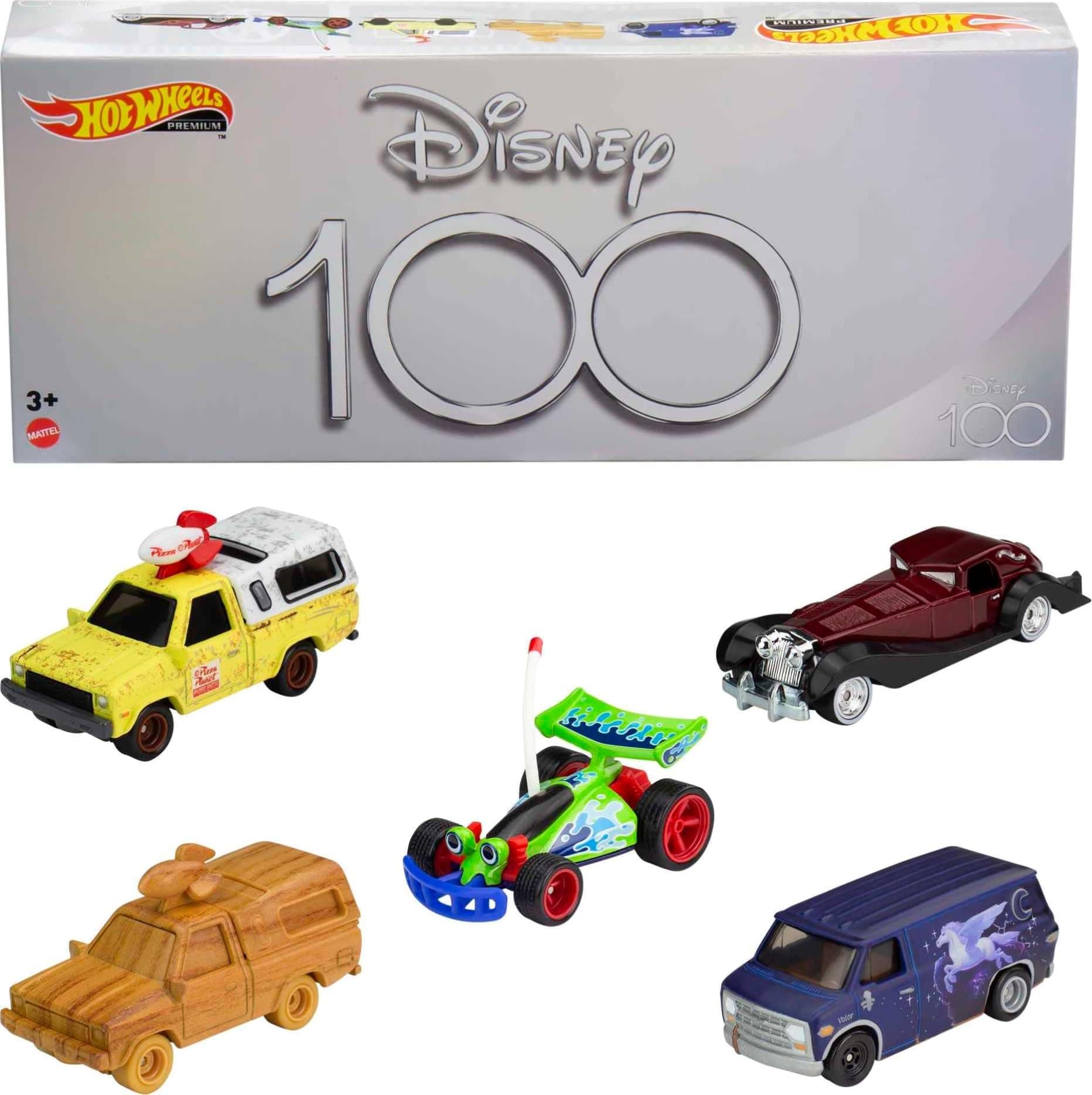 ​Hot Wheels Premium Disney 100 Bundle, 5 1:64 Scale Disney-Themed Premium Cars from Disney and Pixar, Commemorative Box for Collectors​, HKF06