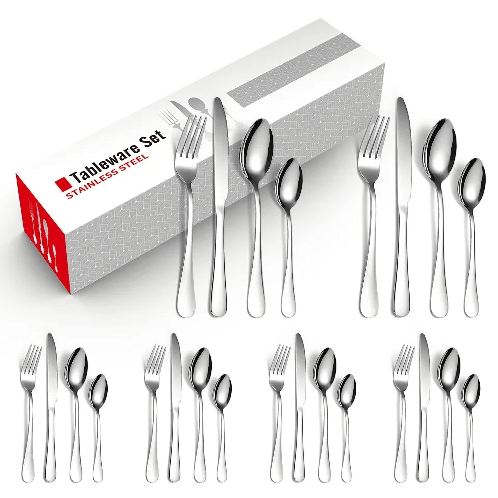 24 Piece Mixed Cutlery Sets Stainless Steel Flatware Tableware Set with Knife Spoon Fork, Service for 6 Cutlery Set