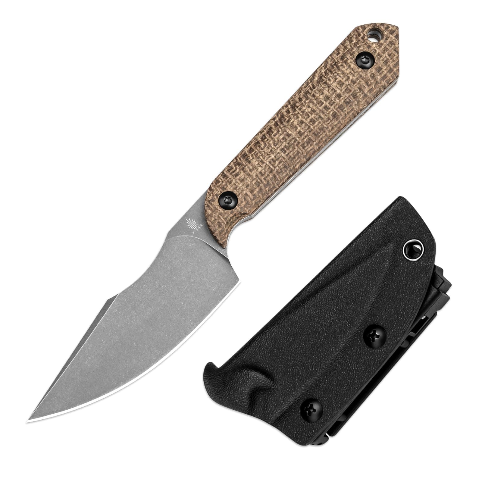 Mini Harpoon Fixed Blade Knife with Sheath, 3V Blade Hunting Knife with Micarta Handle, Camping Fixed Blade Small EDC Knives for Hiking, Survival 1040SM1