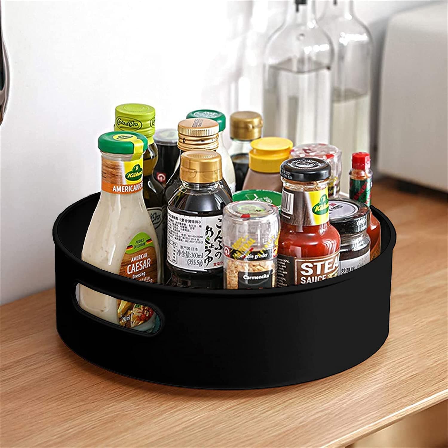 RYLAN Lazy Susan Multi-Purpose 360° Rotating Organizer Tray Kitchen Organizer Multi- Function Rotating Tray Spice Cosmetic Holder Organizer Rack Tray (Black)