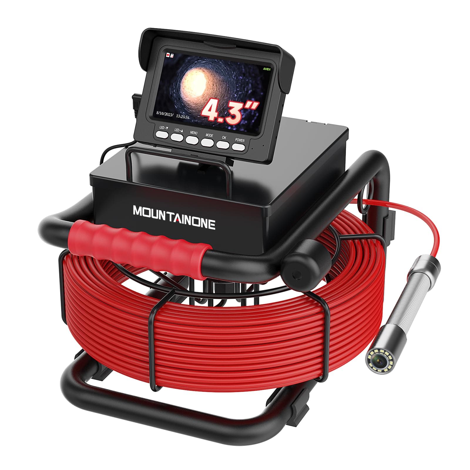 4.3" Sewer Inspection Camera with DVR, Drain Camera Snake IP68 Waterproof Pipe Endoscope Inspection, Drainage Cameras with 12 LED Lights for Plumber, 16GB