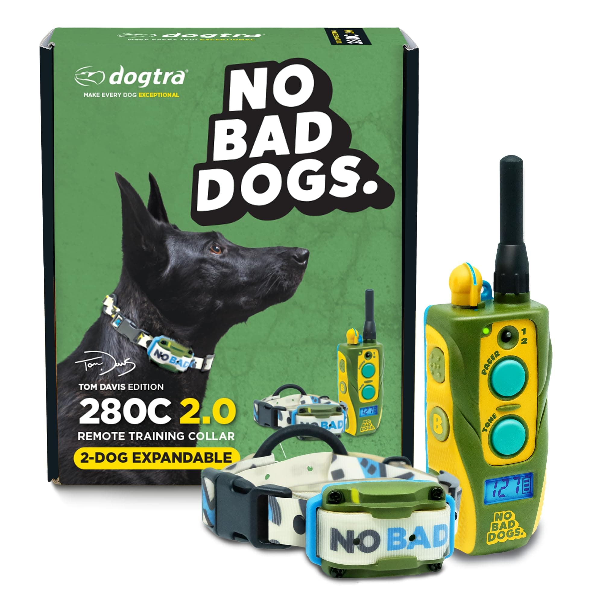 E-Collar Tom Davis 280C 2.0 [2025 Edition], Boost & Lock, Waterproof, 1/2-Mile Range Dog Training Collar with Remote, Rechargeable, 127 Levels, Vibration, Bungee, No Bad Dogs Trainers
