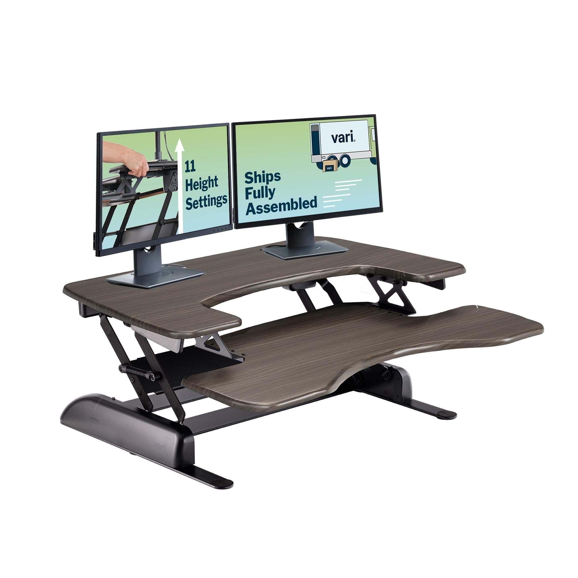 Vari Varidesk Pro Plus 36 Standing Desk Converter for Home Office – 11 Height Settings + Spring-Loader Lift, 2 Tier Design with Keyboard Tray, Fits Tables 26.5" Deep – Fully Assembled (Espresso)