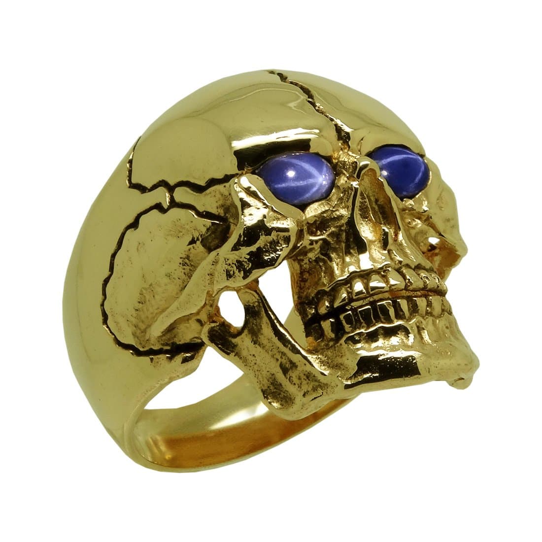 UNIQABLE14K Solid Yellow Gold Heavy Skull Sapphire Ring Biker Men Harley Masonic SK03SAPY14K