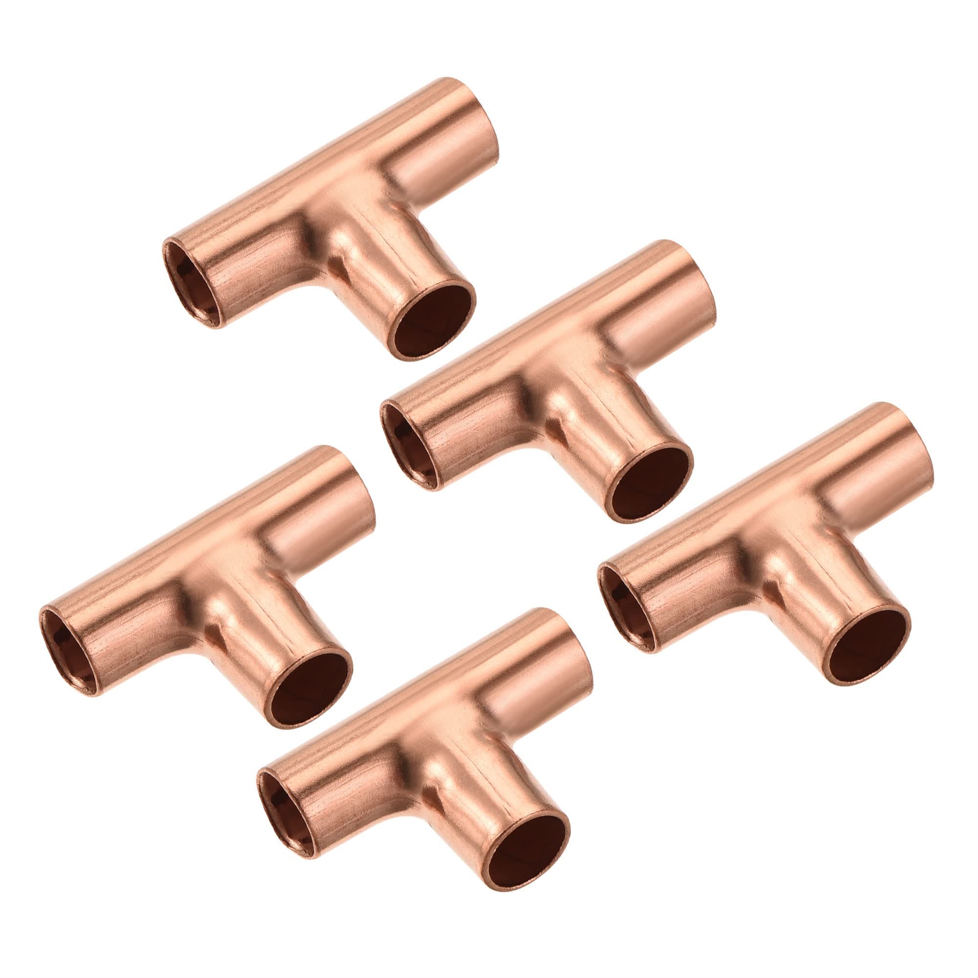 MECCANIXITY Tee Copper Fitting 3 Way Welding Joint 1/4 Inch ID for HVAC Air Conditioner, Pack of 5