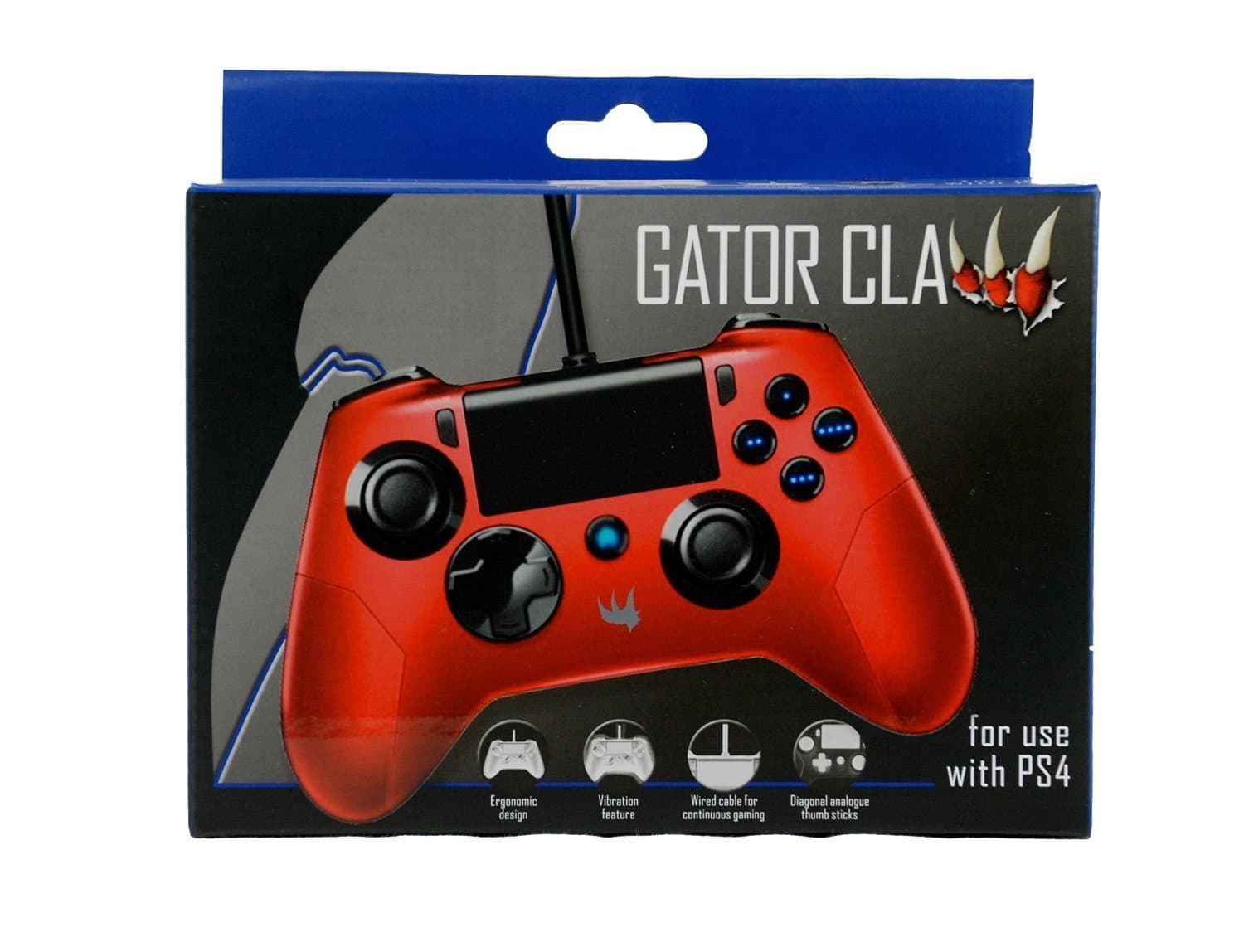 Gator Claw Wired Controller for Sony Playstation PS4 in Red (Stock w/Upgraded Firmaware as of July 2017)