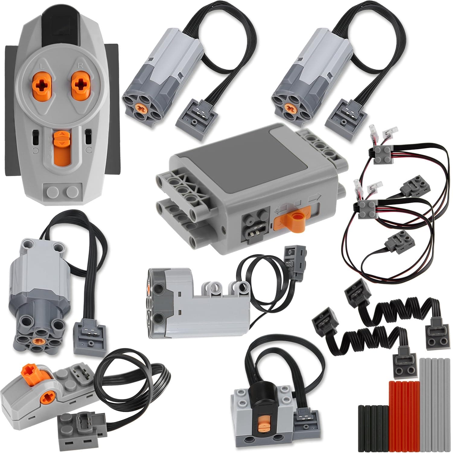 25pcs Technic-Motor Set with Motor-Remote Control-Receiver, Battery-Box-Switch-Light-Cable, Compatible with Lego-Technic-Parts