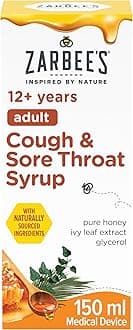 Zarbee's Adult Cough and Sore Throat Syrup, 150 ml, Honey-Based Relief for Dry or Chesty Cough, Sore Throat Relief, Alcohol Free, No Artificial Colours or Flavours, Suitable For Adults
