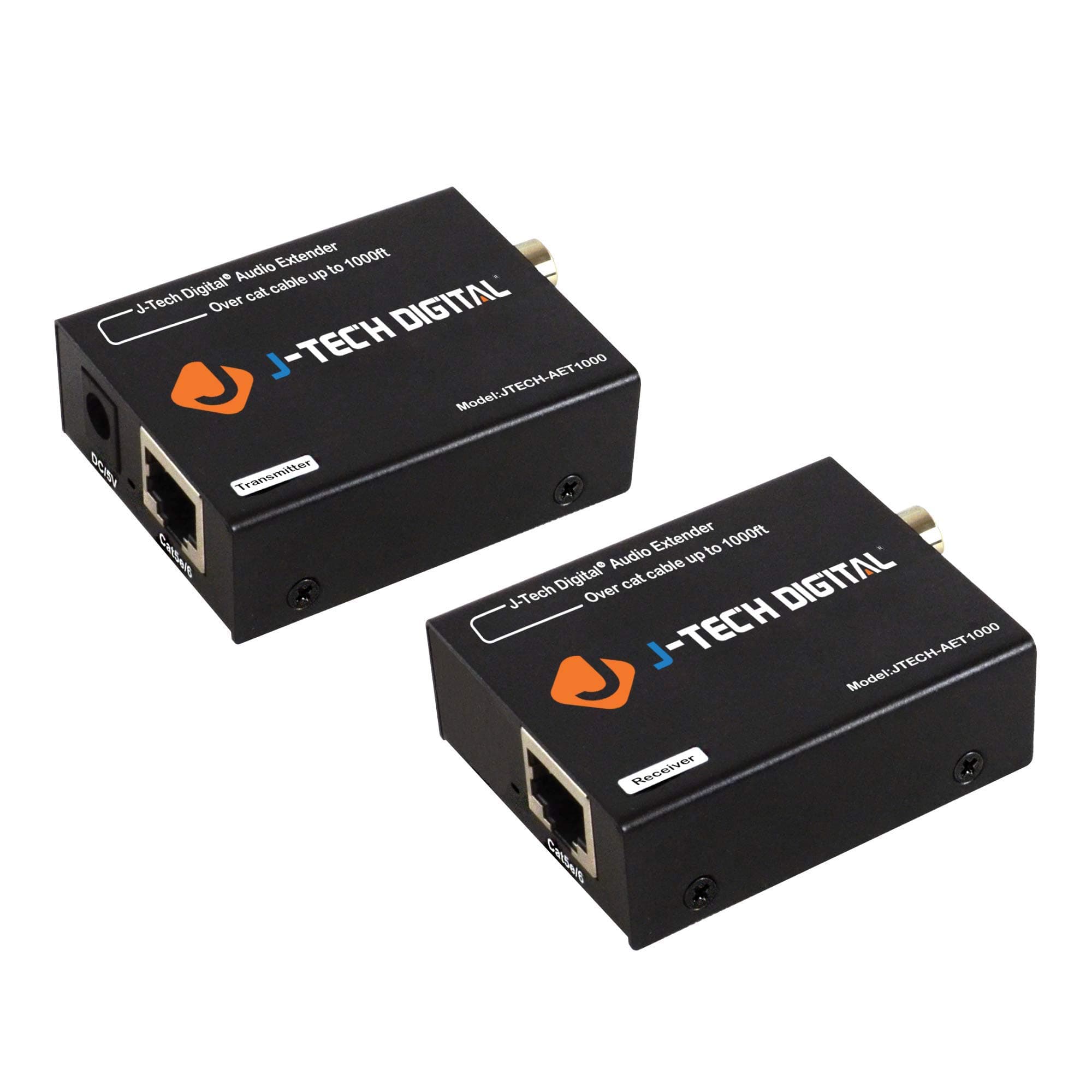 J-Tech Digital Optical & Coaxial Digital Audio Extender/Converter Over Single Cat5e/6 Cable (PoC) up to 990 feet (300 Meter) for Dolby Digital, DTS 5.1, DTS-HD and PCM [JTECH-AET1000]