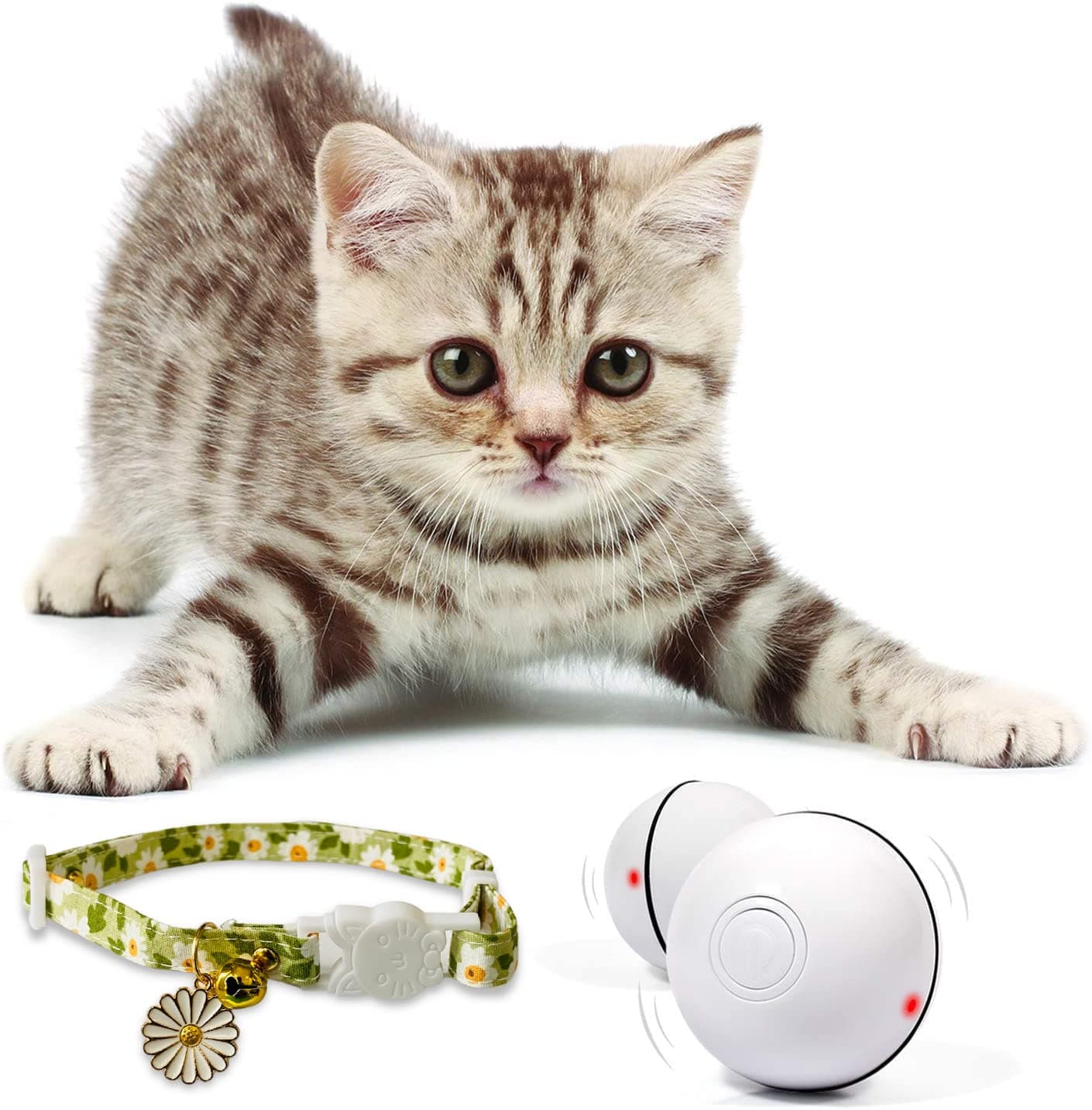 Texco International Smart Teaser Interactive LED 360° Self-Rotating Pet Toy Ball | USB Rechargeable Automatic Petball for Dogs, Cats, Kittens for Fun & Exercise (White)