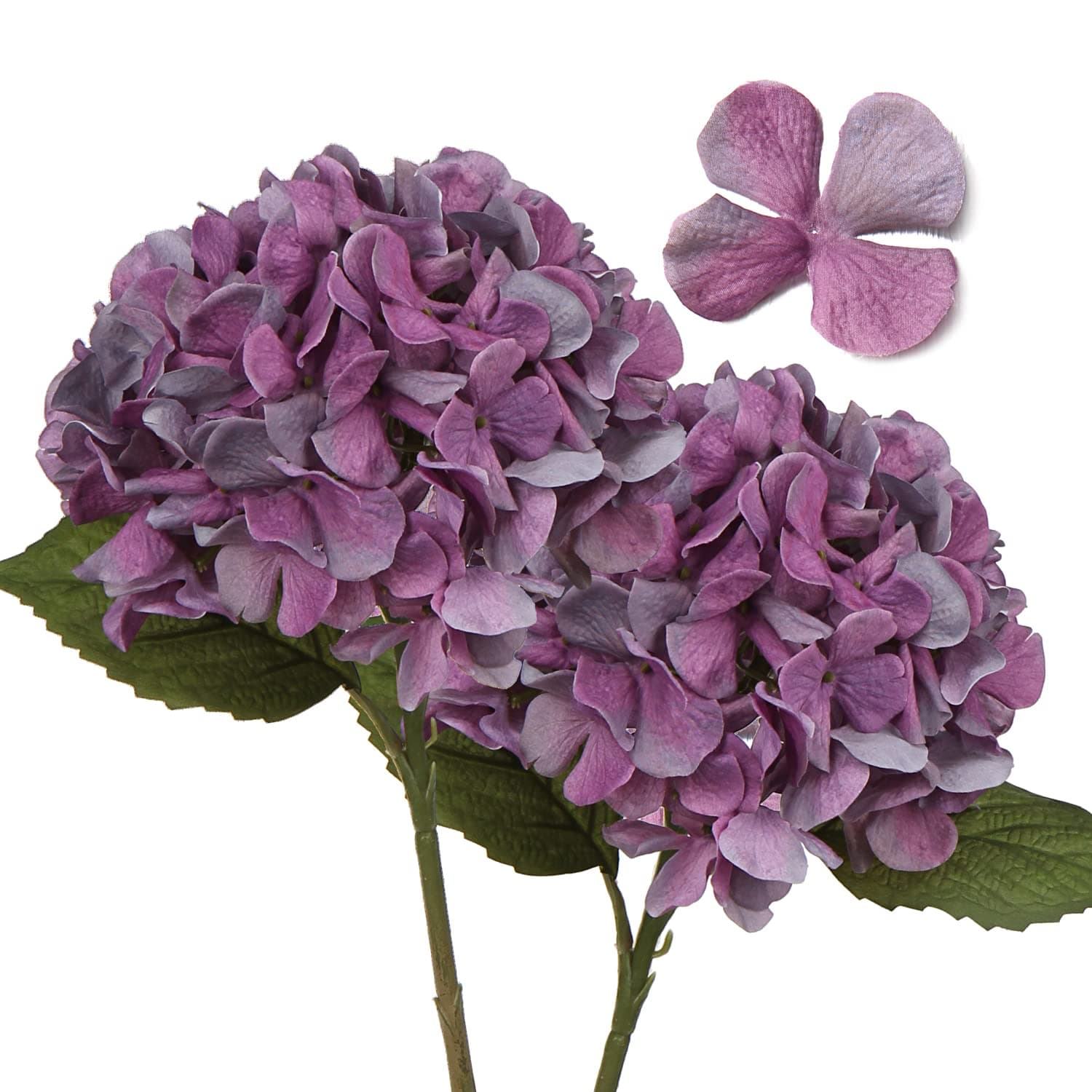 Hollyone 2 pcs Purple Hydrangea Artificial Flowers with 16.9'' Long Stem, Fake Flowers Dried Flowers, Artificial Hydrangea Plants for Kitchen, Home Decor, Party, Wedding Decorations
