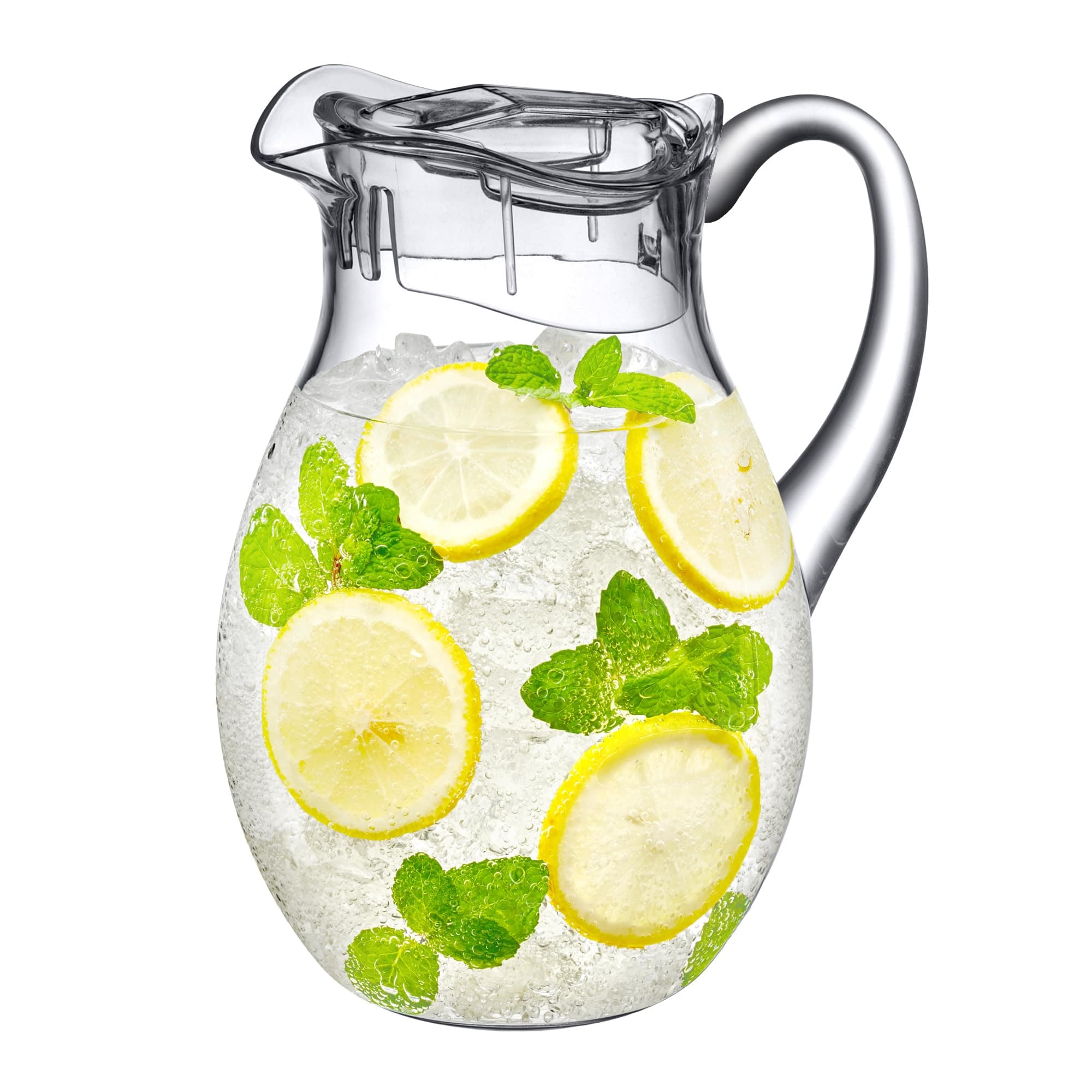 Bubbly - Plastic Pitcher (64 oz, 2 Quart), Clear Water Pitcher with Lid, Fridge Jug, BPA-Free, Shatter-Proof, Great for Iced Tea, Sangria, Lemonade, Juice, Milk, and More
