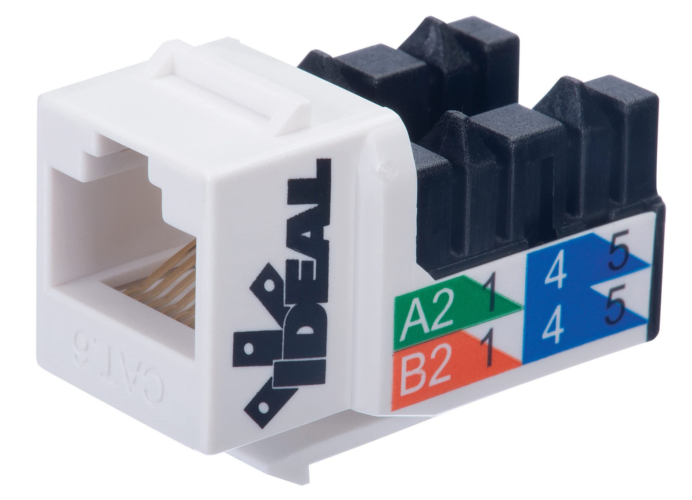 Ideal Electrical 89-761WH CAT6 Keystone Modular Jacks, White, 10 Modular Jack Connectors for CAT6 22-24 AWG Conductors