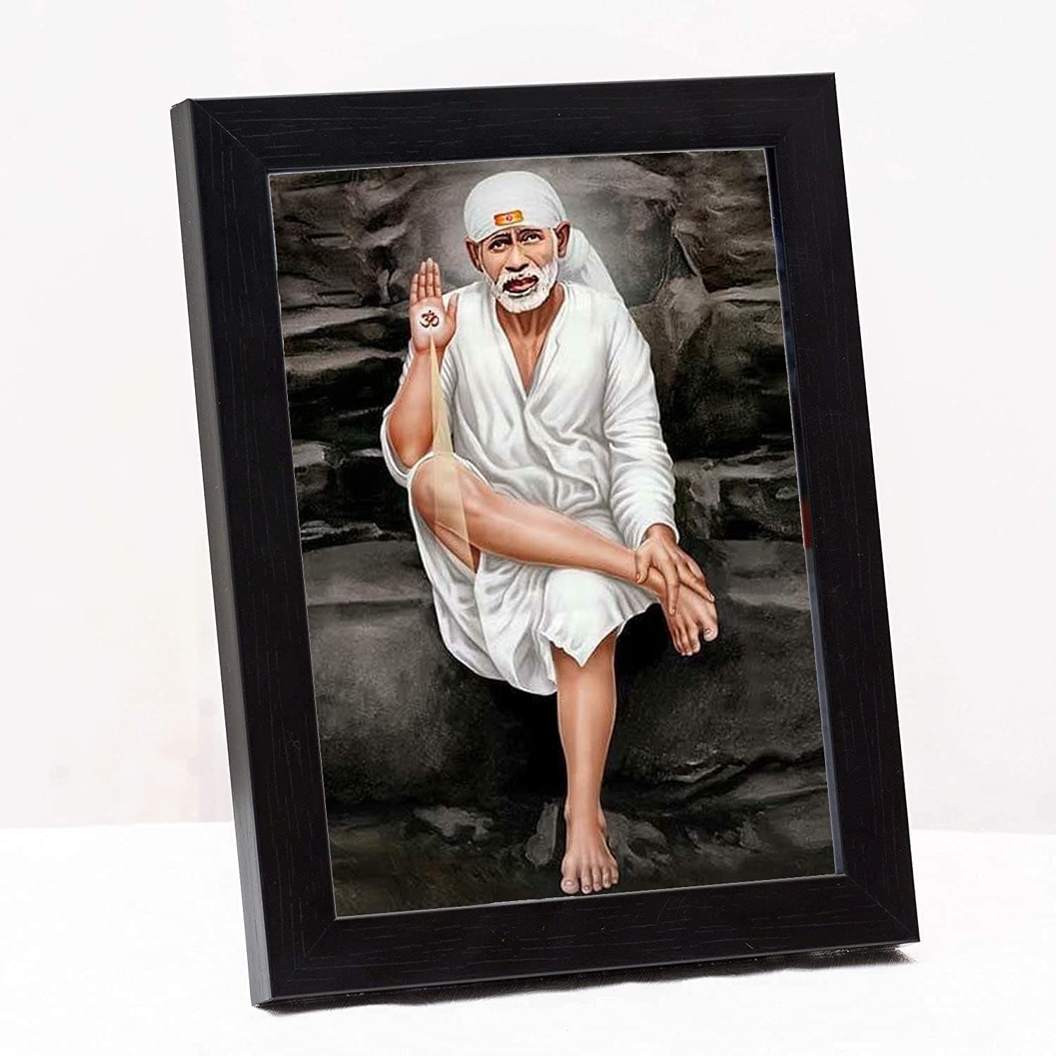 Shirdi Sai Baba Photo Frame Small Size For Wall / Table ( 9x7 inches, Acrylic Glass) White